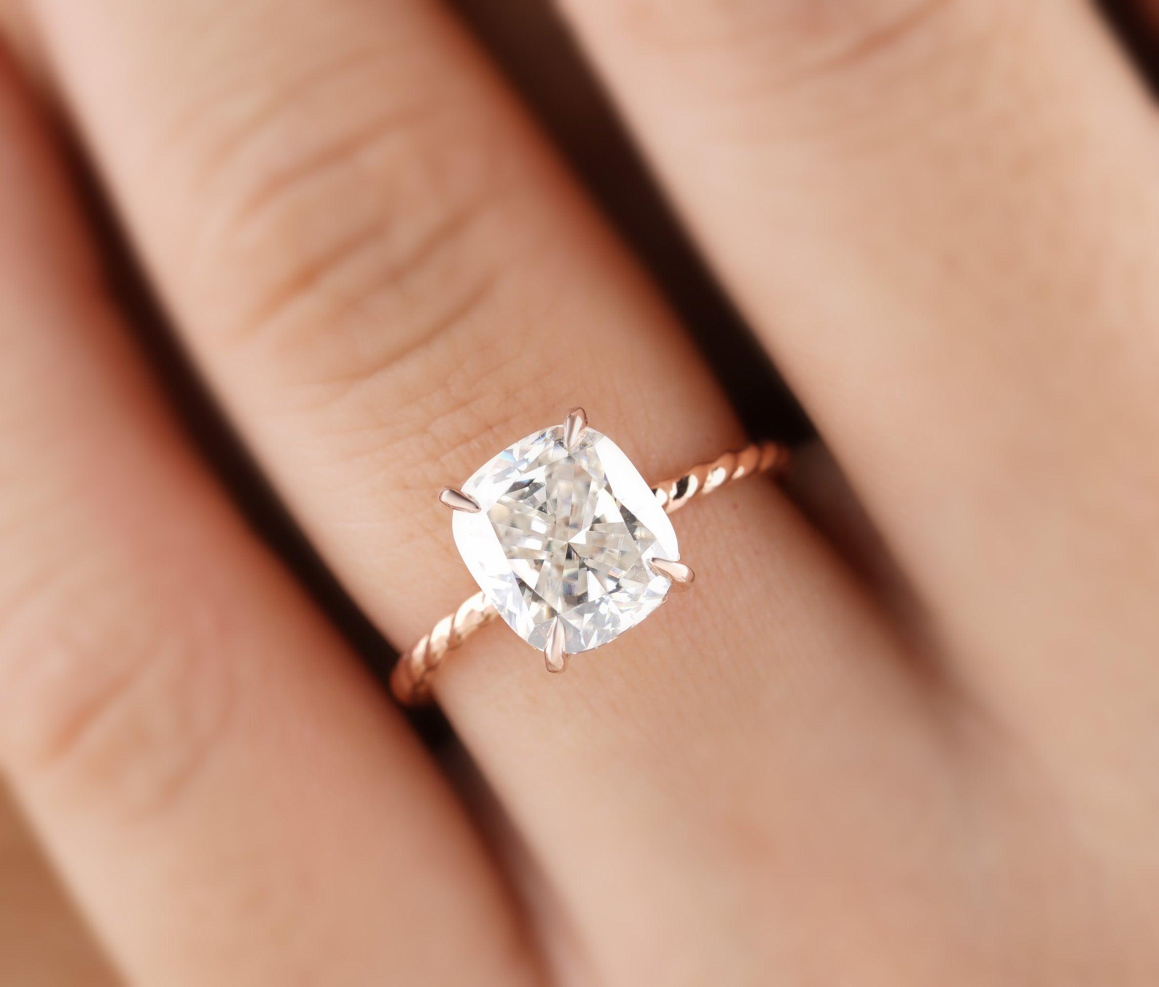 Cushion Cut Moissanite Hidden Halo Engagement Ring - Eurekalook