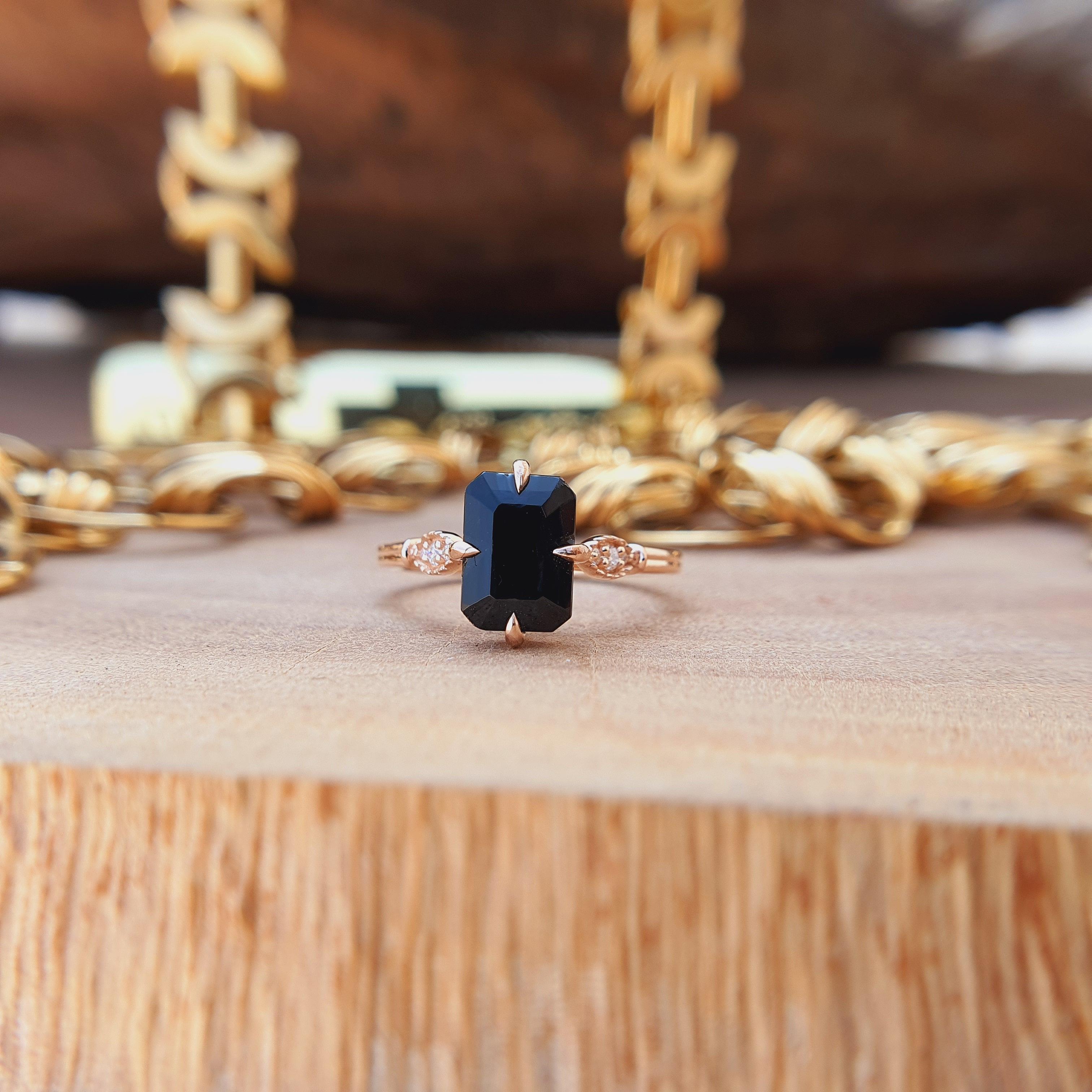 2 CT Radiant Cut Black Onyx Engagement Ring - Eurekalook