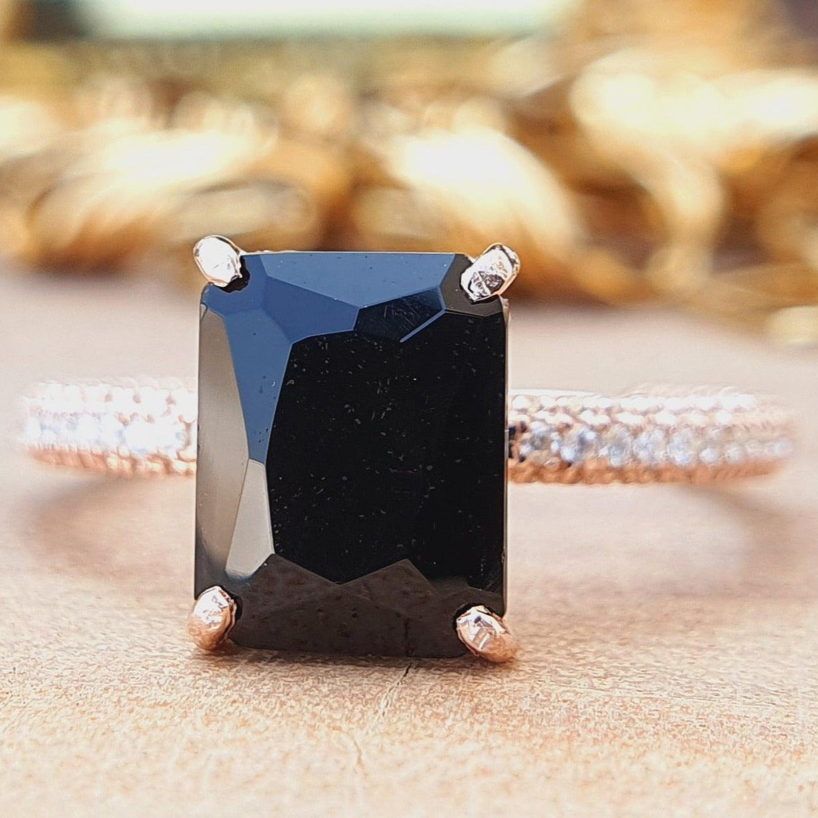 Antique 2 CT Radiant Cut Black Onyx Wedding Ring - Eurekalook