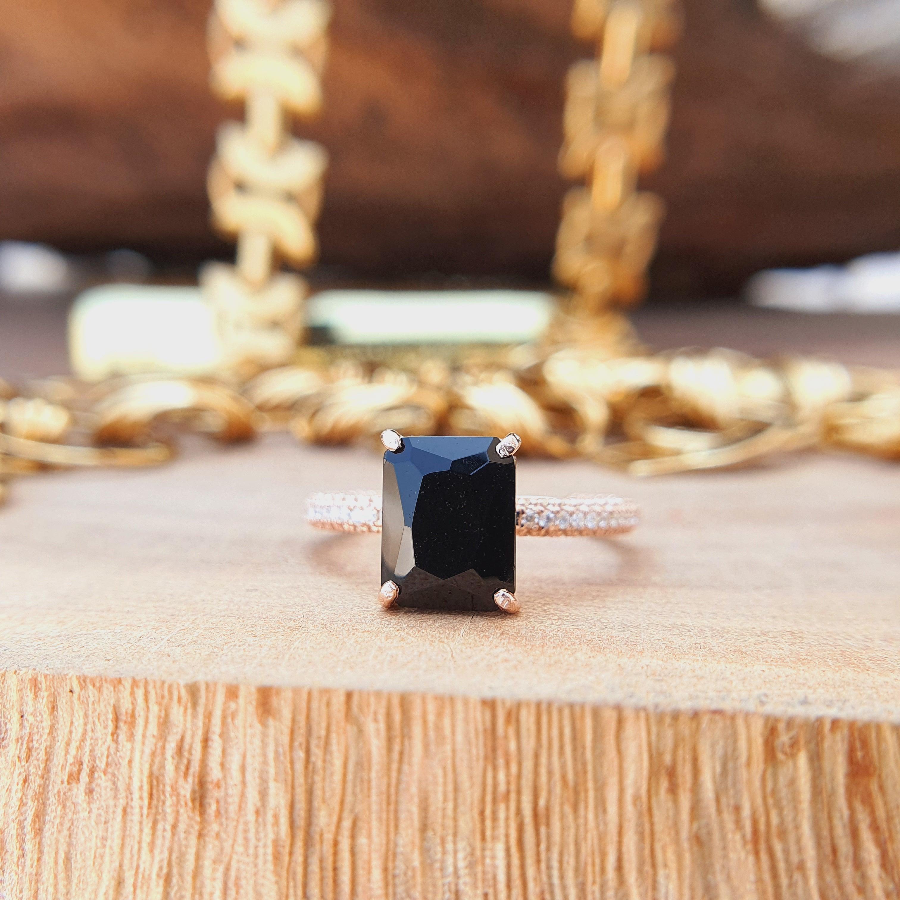 Antique 2 CT Radiant Cut Black Onyx Wedding Ring - Eurekalook