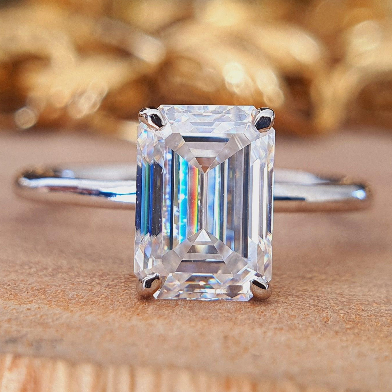 Classic Emerald Cut Moissanite Solitaire Engagement Ring - Eurekalook