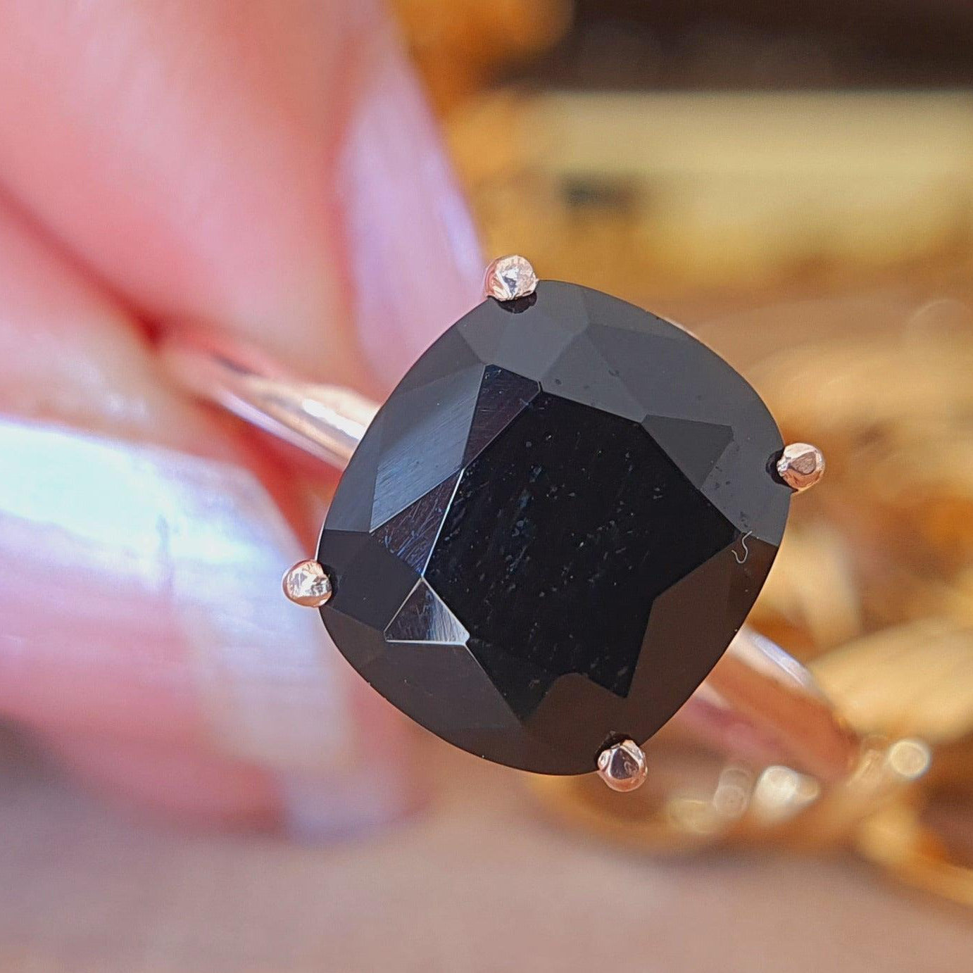 3 CT Cushion Cut Black Onyx Diamond Ring - Eurekalook