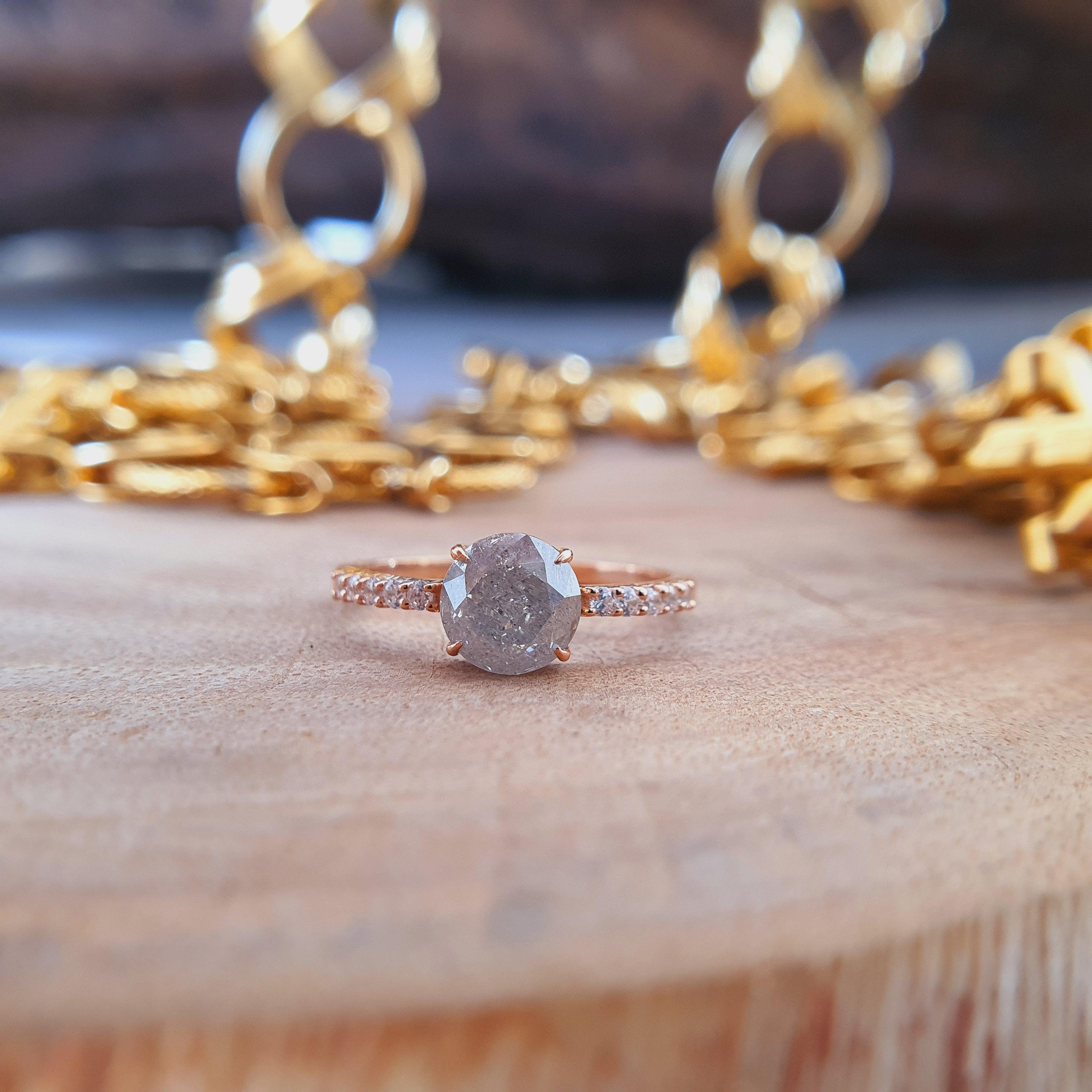 1 CT Rose Gold Round Cut Salt and Pepper Moissanite Ring - Eurekalook