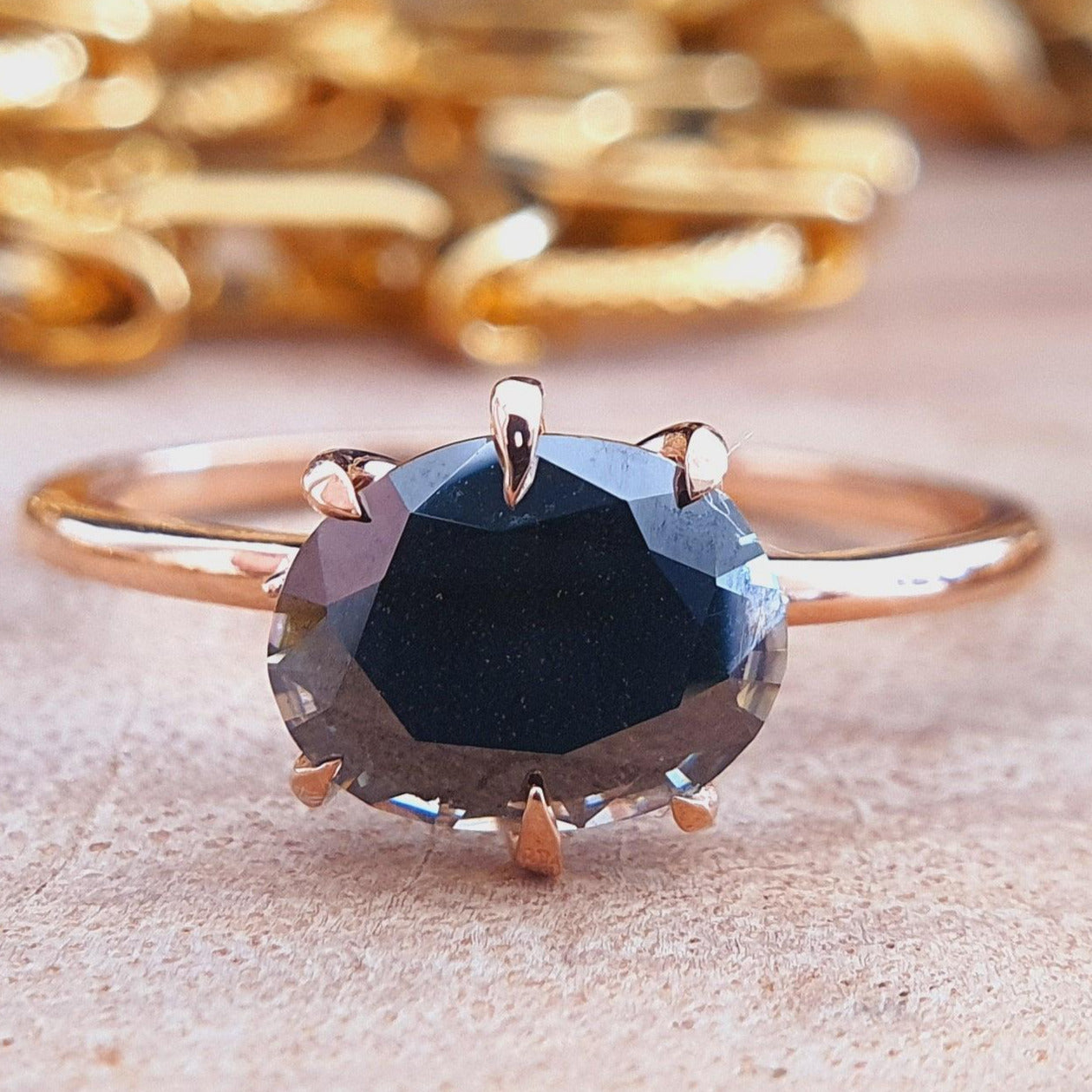 Black 1.46CT Oval-Cut Salt and Pepper Diamond Wedding Ring - Eurekalook