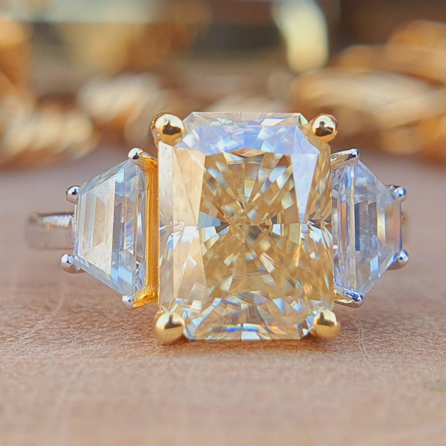 Three Stone Radiant Cut Moissanite Wedding Ring - Eurekalook