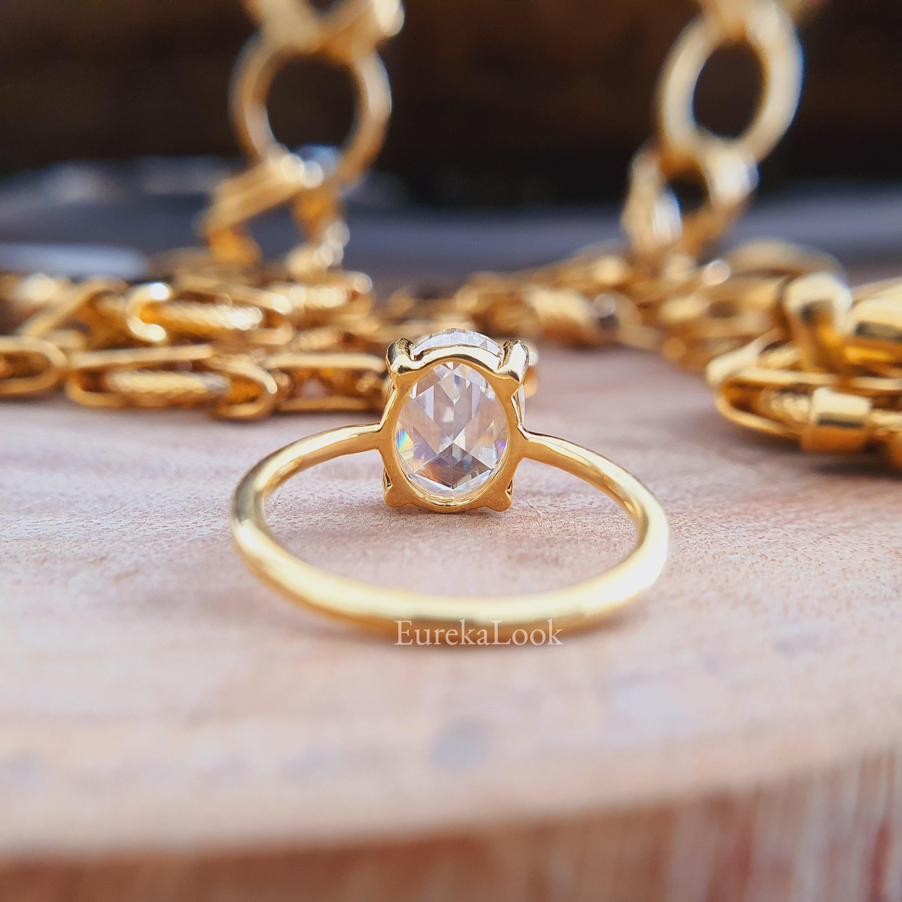 1.70 CT Oval Rose Cut Moissanite Engagement Ring - Eurekalook