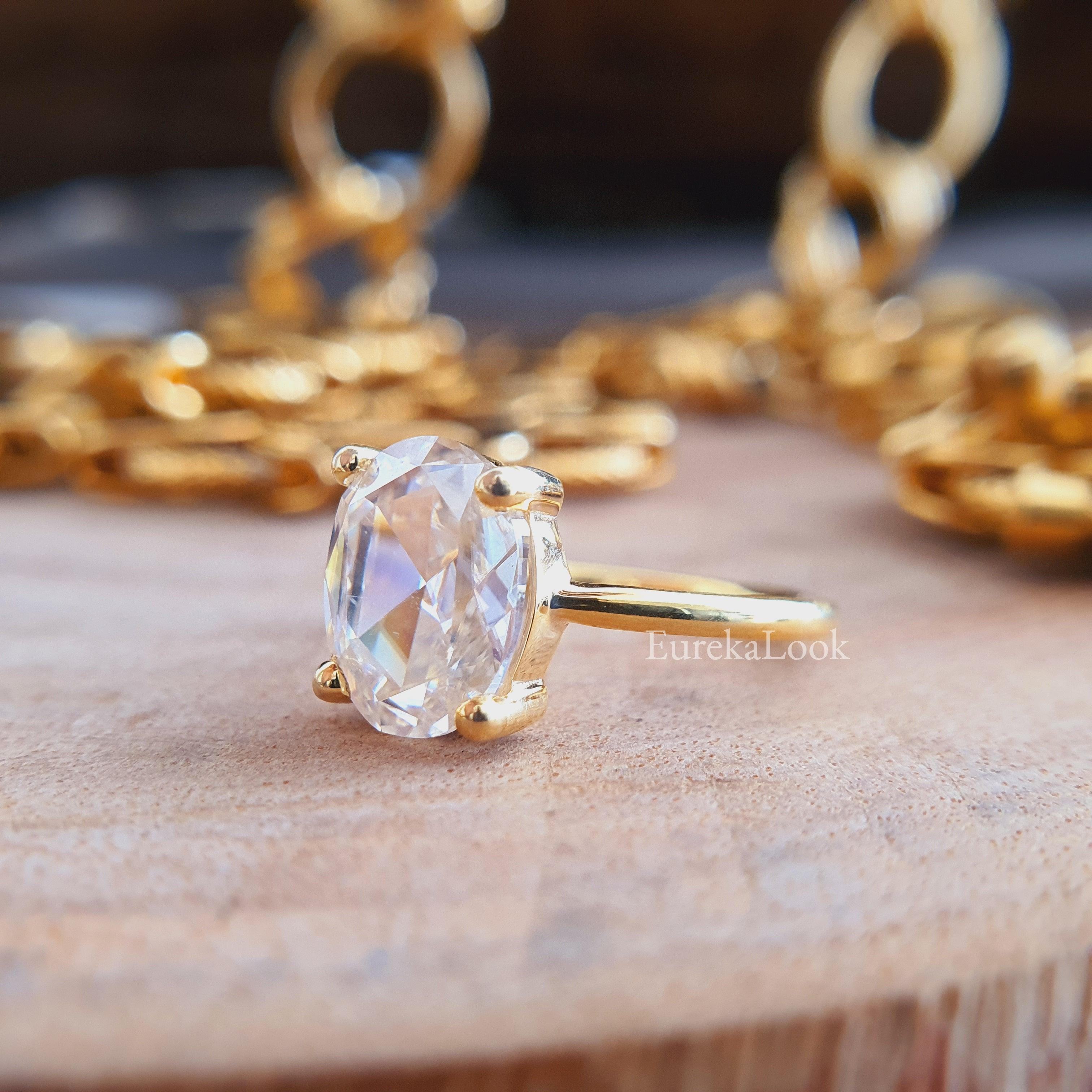 1.70 CT Oval Rose Cut Moissanite Engagement Ring - Eurekalook