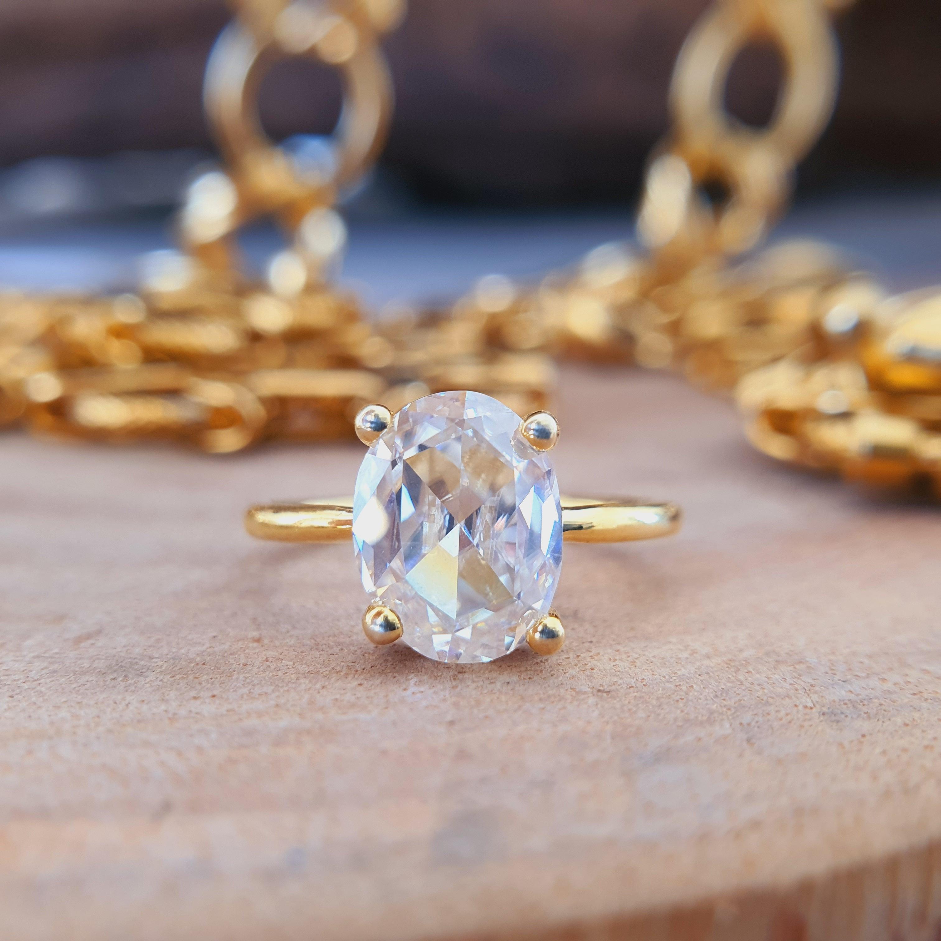 1.70 CT Oval Rose Cut Moissanite Engagement Ring - Eurekalook