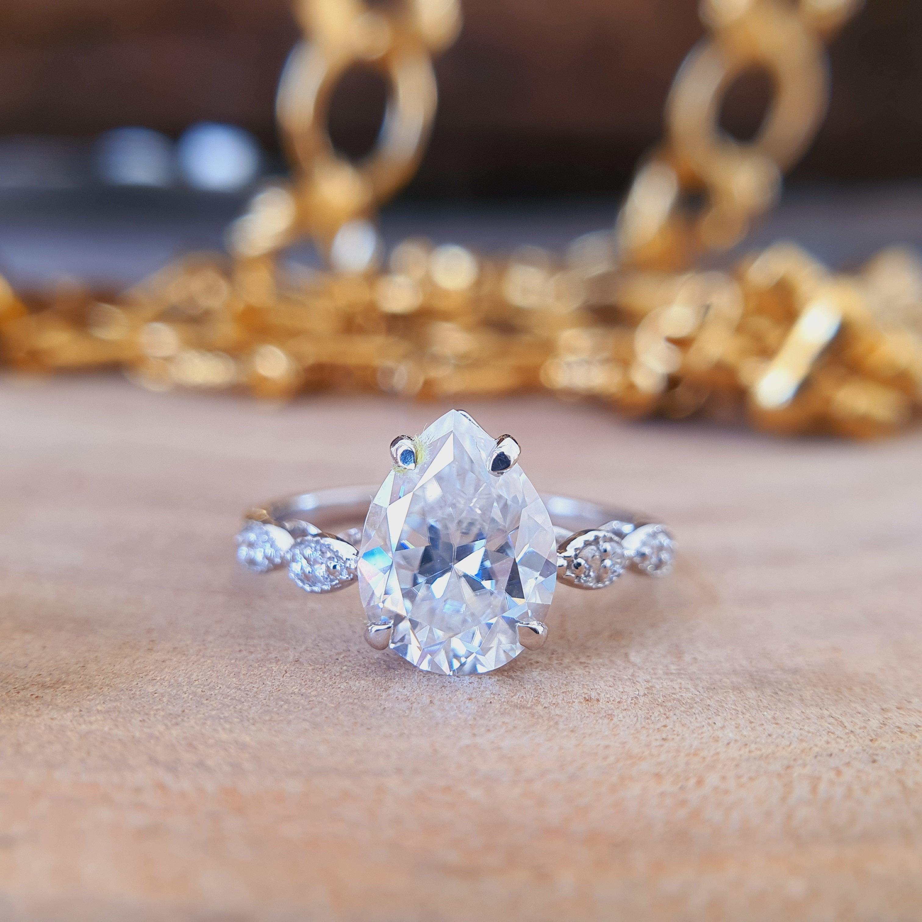 Artdeco 2 CT Pear Cut Moissanite Engagement Ring - Eurekalook