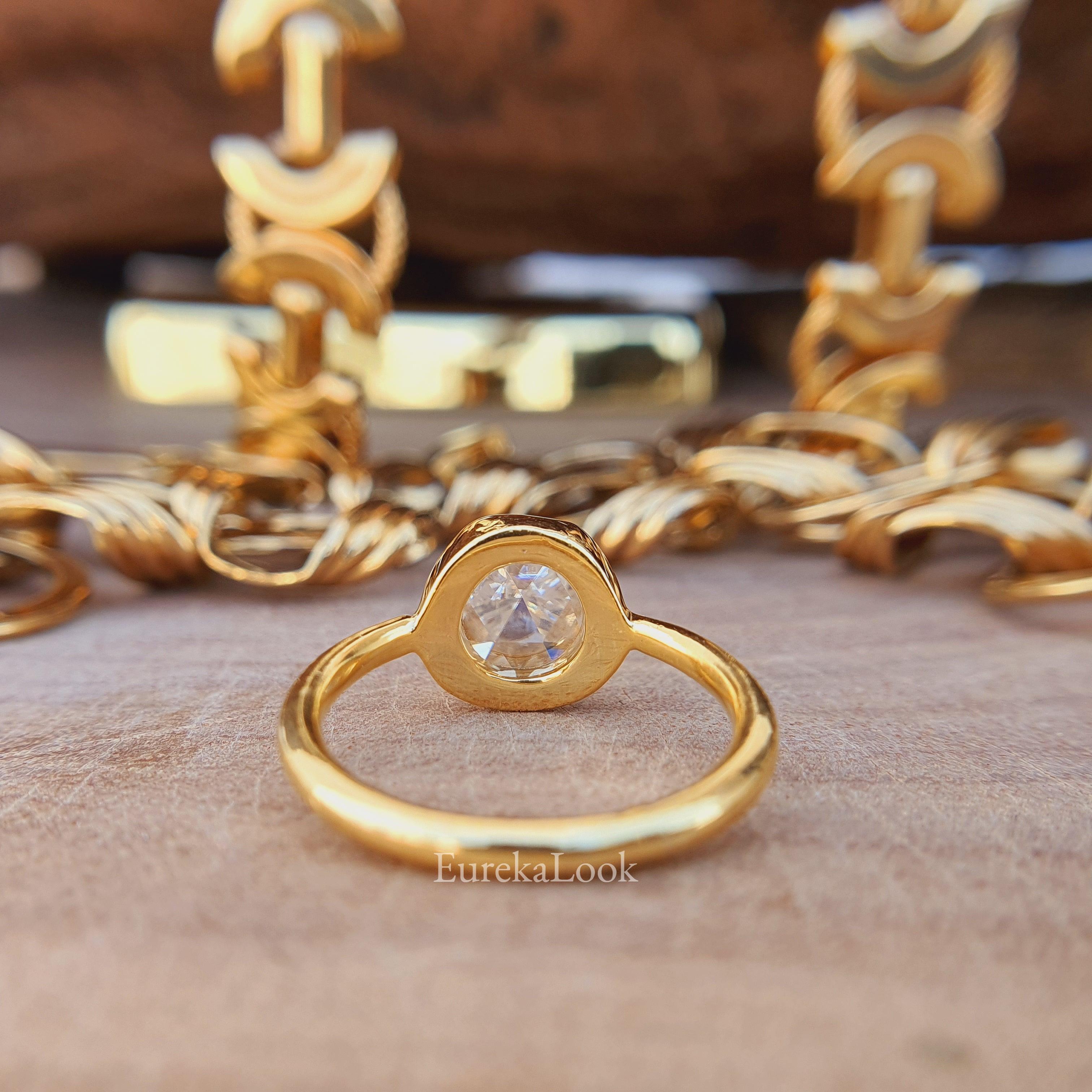 1.50CT Yellow Gold Rose Cut Moissanite Engagement Ring - Eurekalook