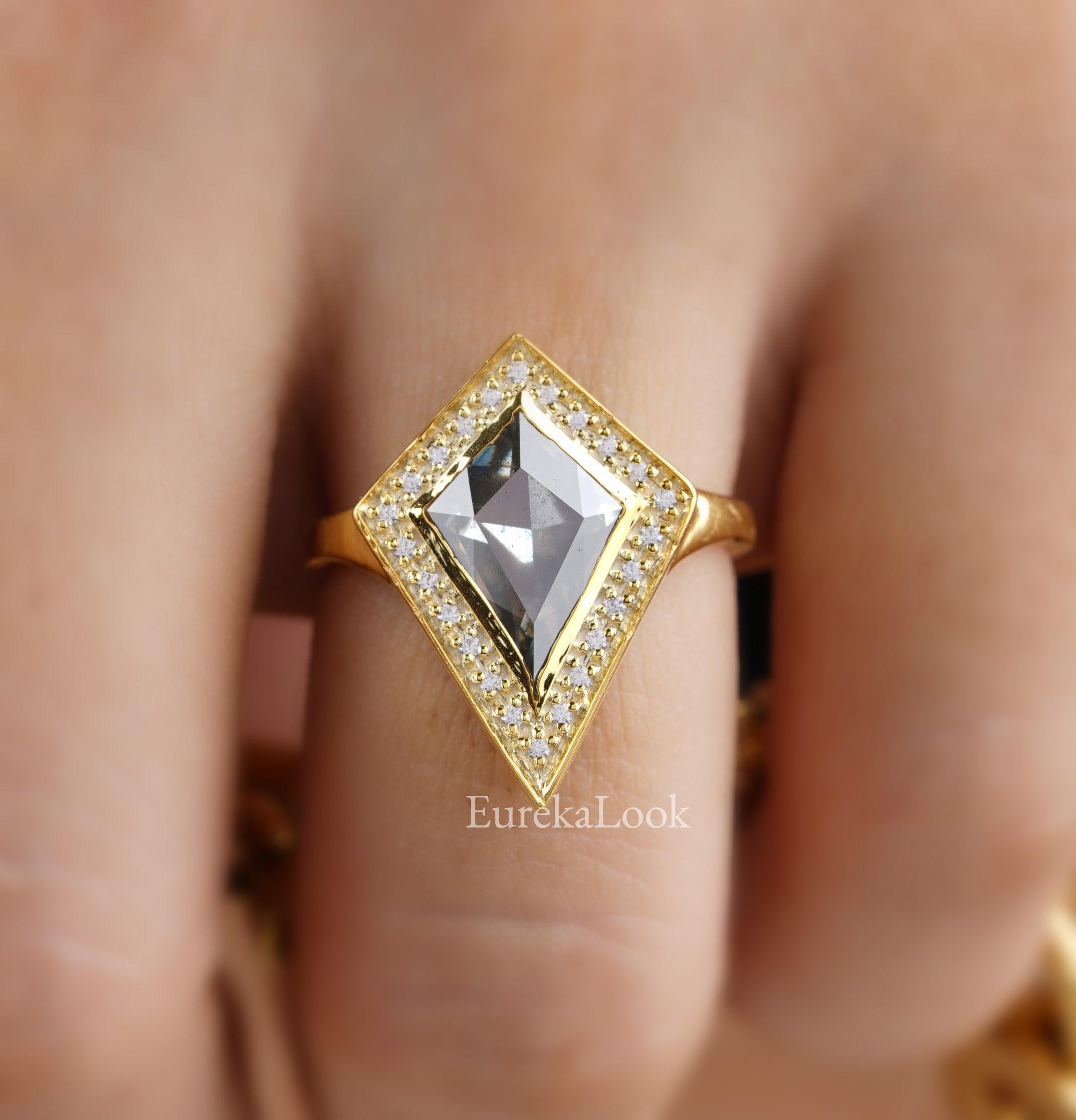 Salt and Pepper Kite Cut Diamond Moissanite Ring - Eurekalook