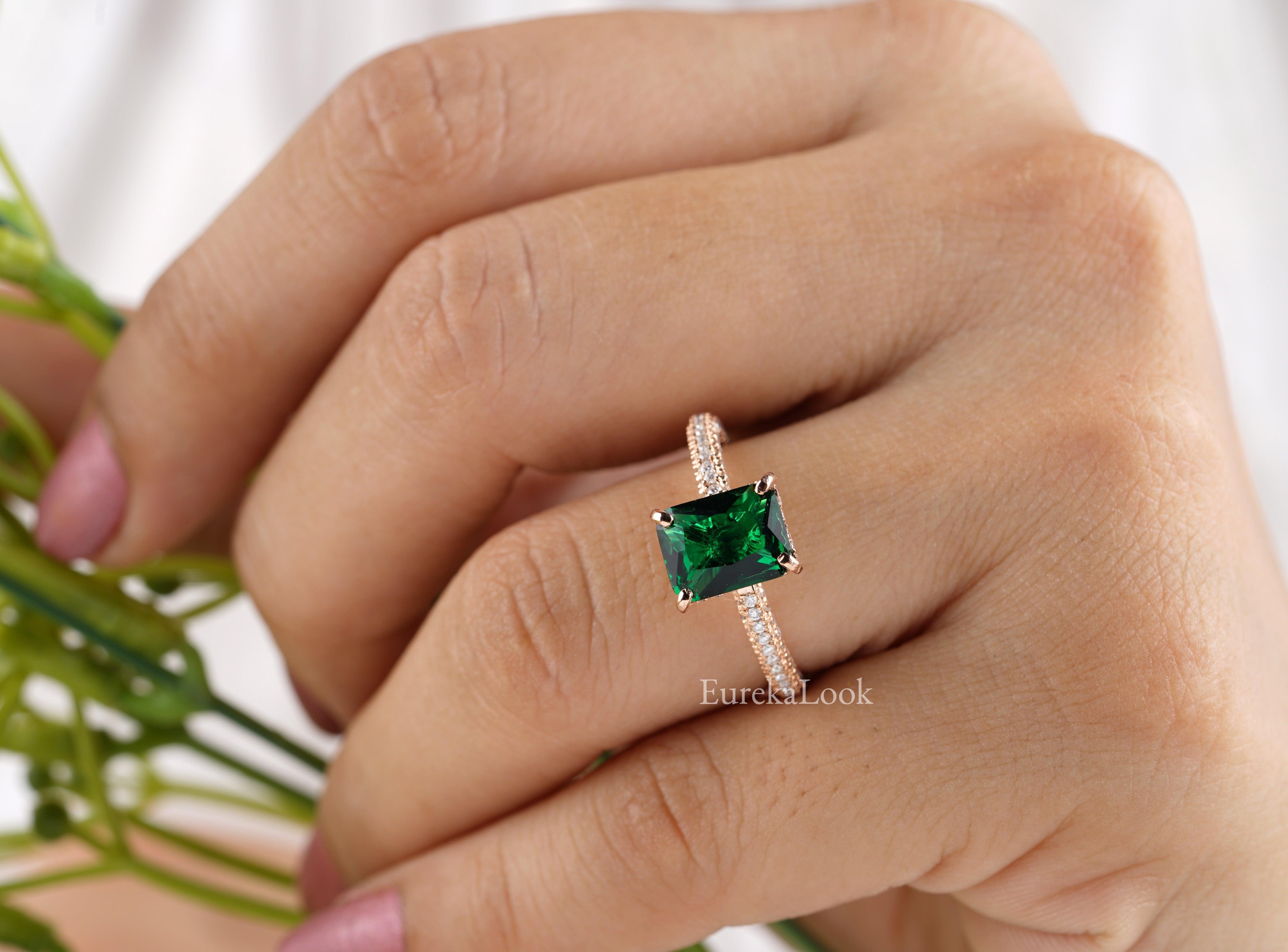 2CT Radiant Cut Emerald Engagement Ring - Eurekalook