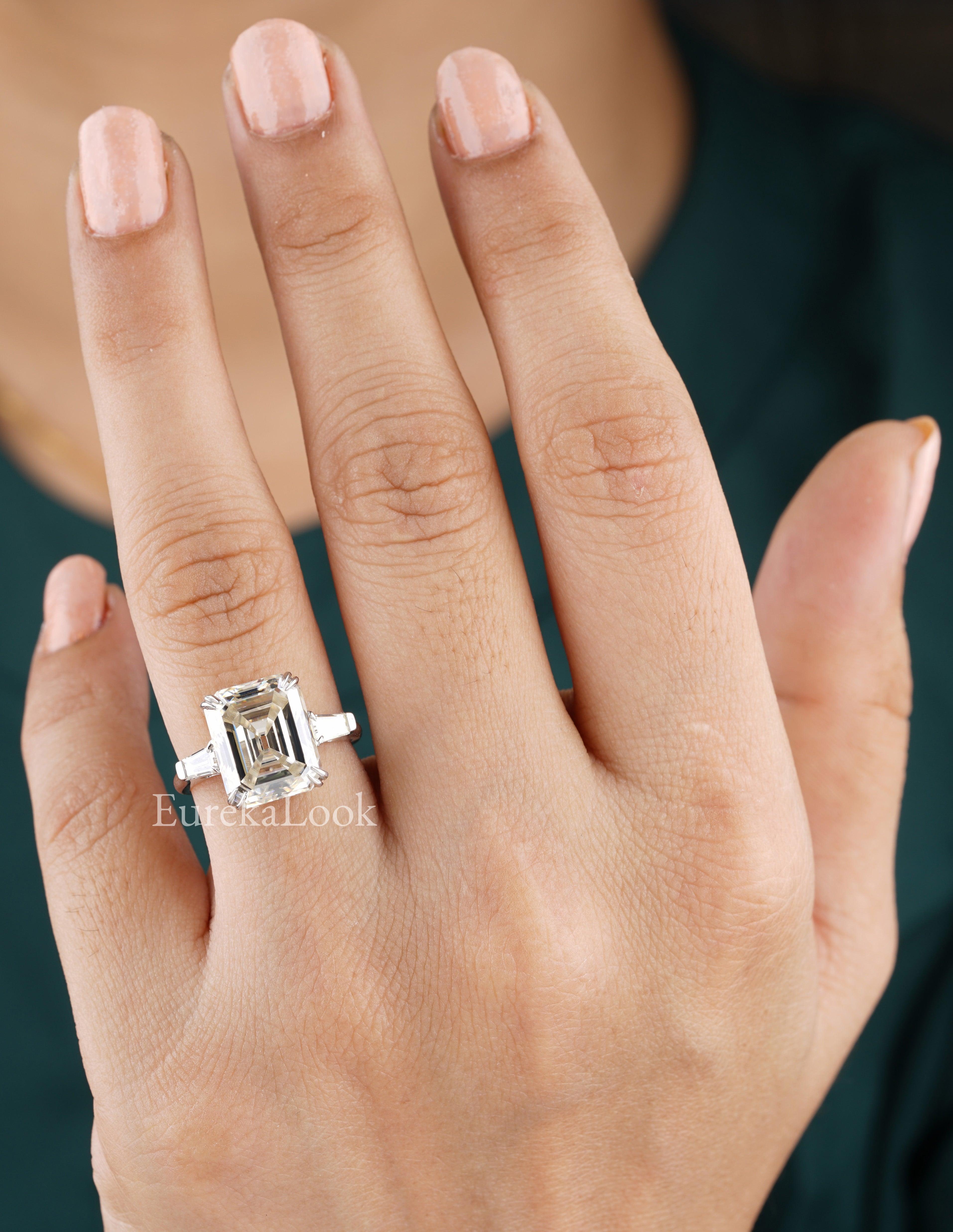 Classic 6.58 CTW Emerald Cut Moissanite Three Stone Engagement Ring - Eurekalook