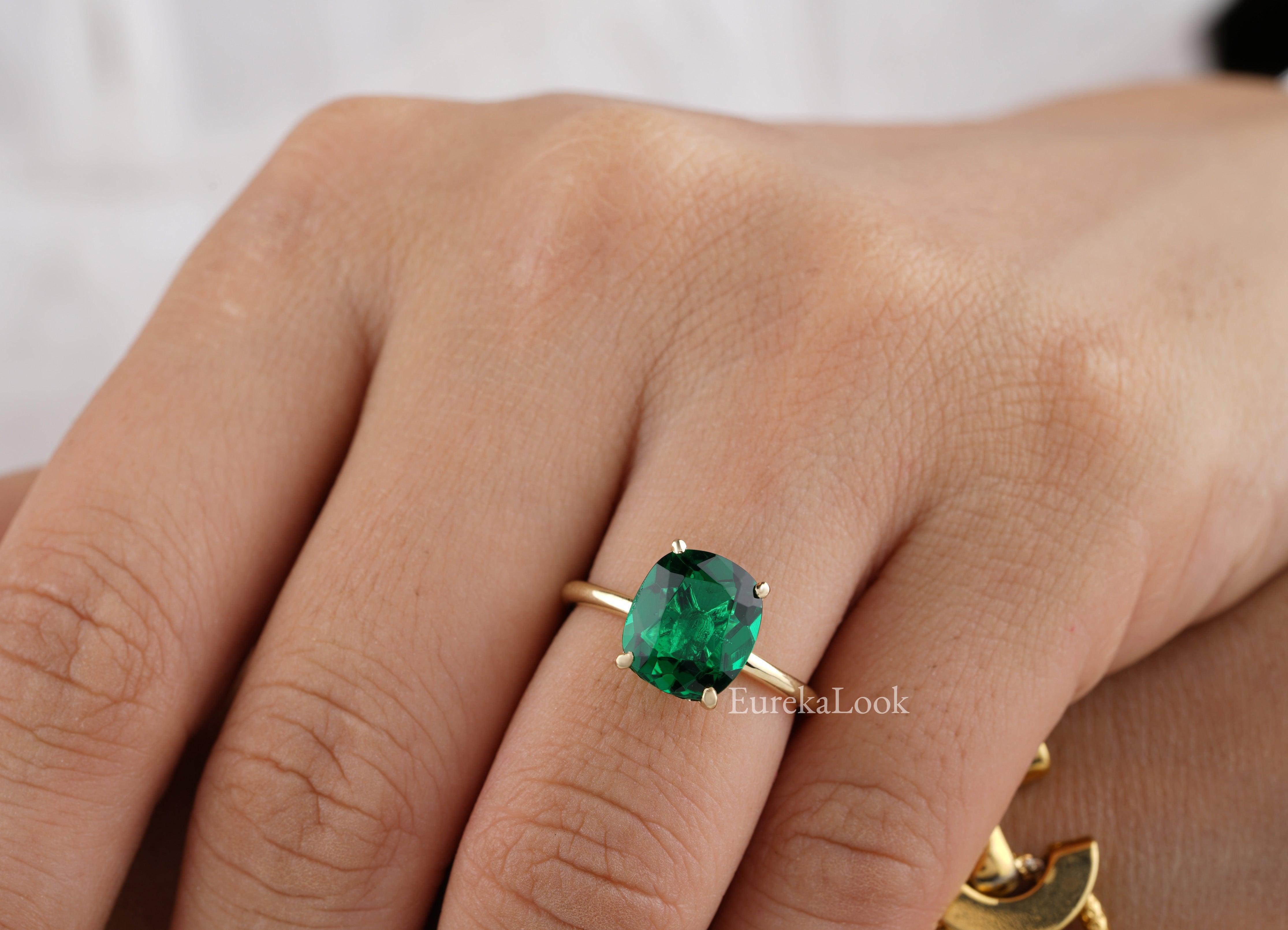 3.50CT Cushion Cut Green Emerald Engagement Ring - Eurekalook