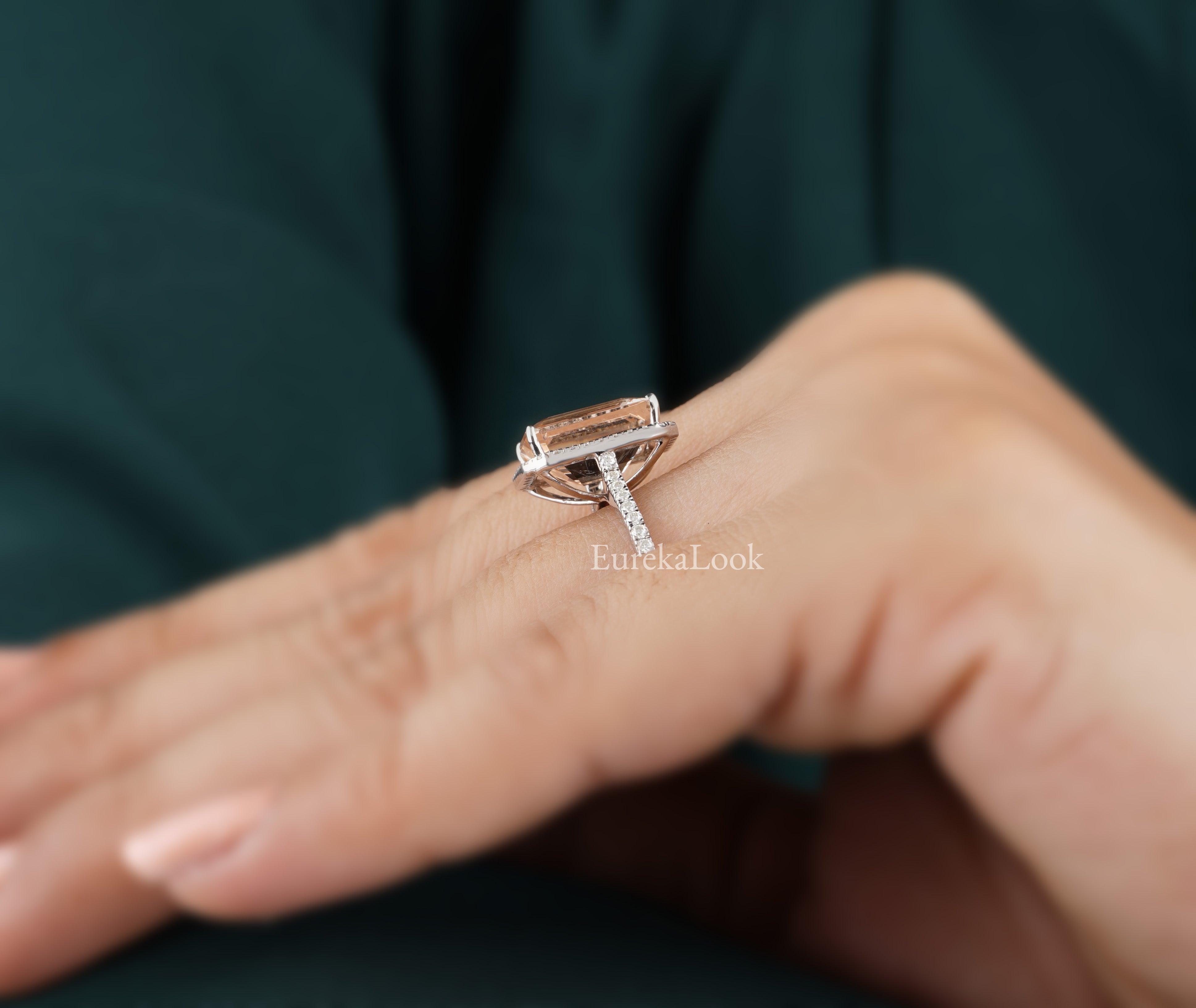 Emerald Cut Pink Morganite Halo Engagement Ring - Eurekalook