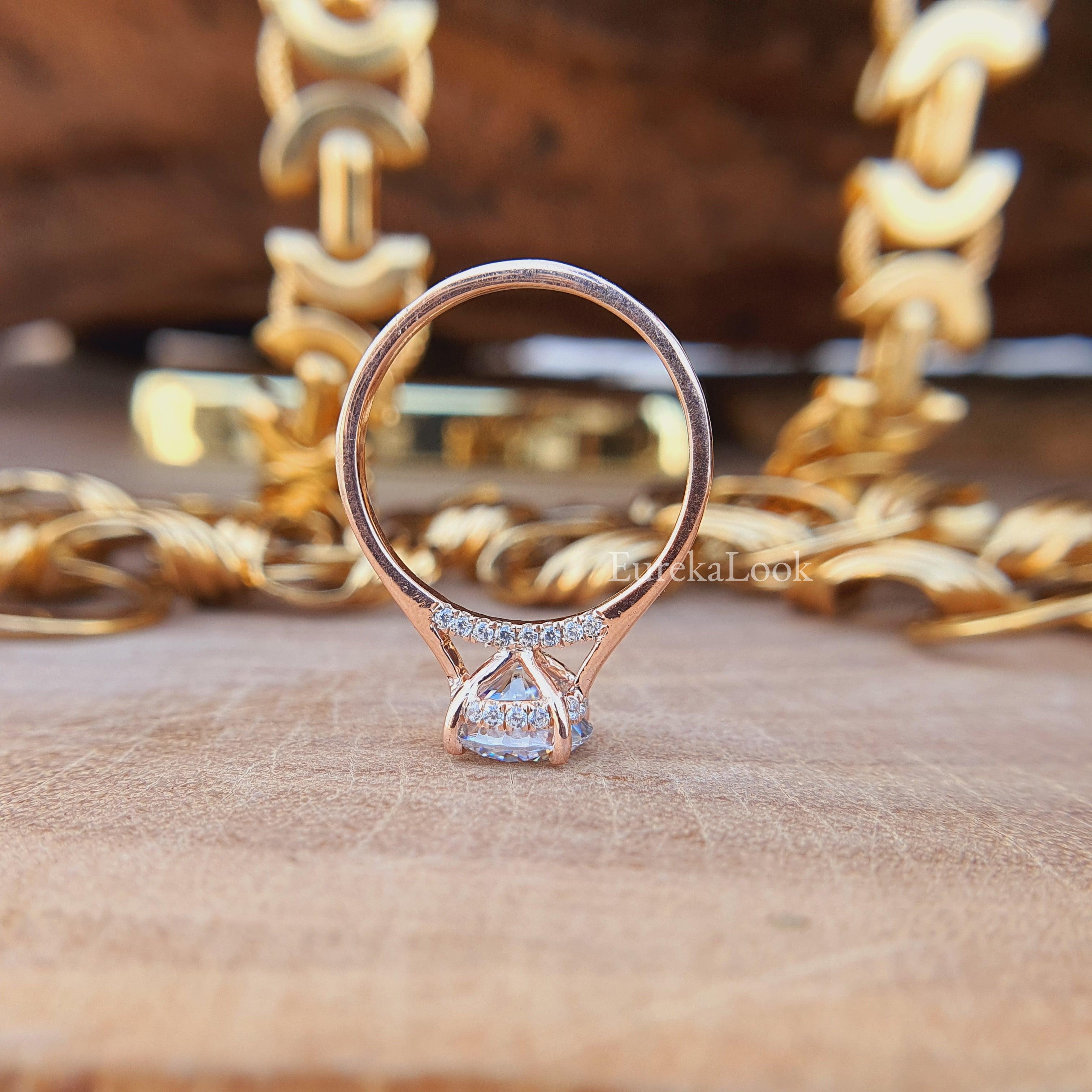 1.50 CT Round Cut Moissanite Hidden Halo Engagement Ring - Eurekalook