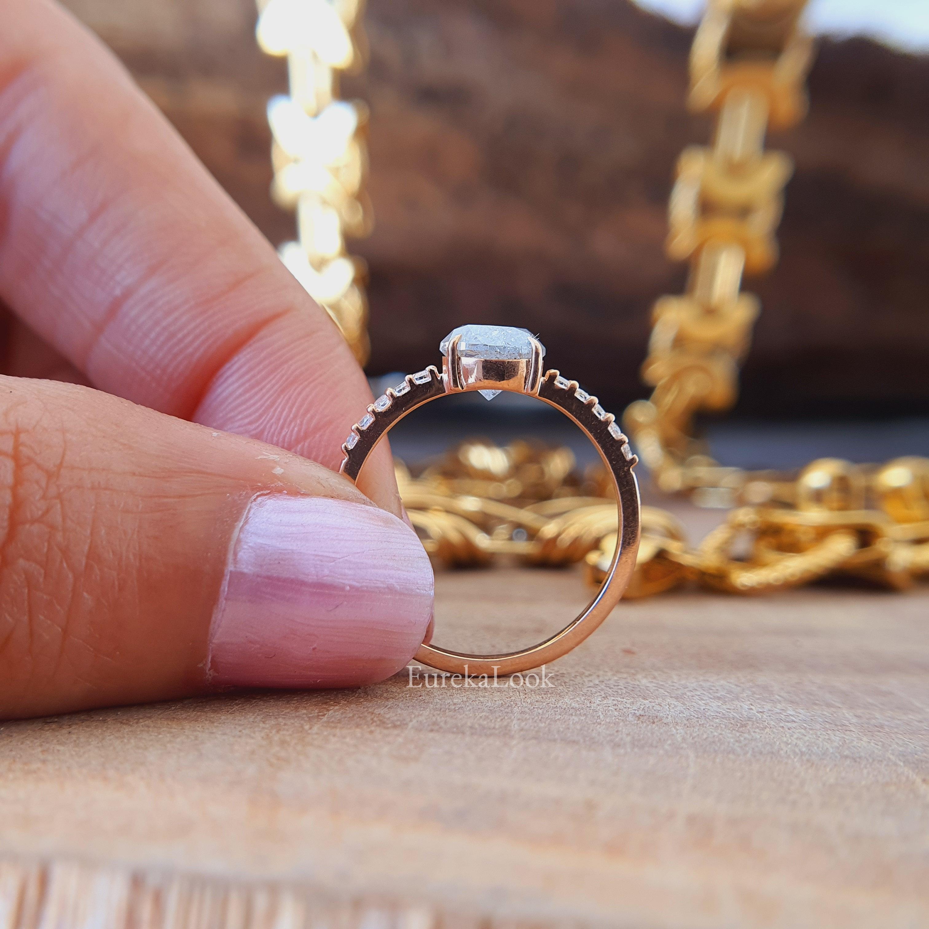 1 CT Rose Gold Round Cut Salt and Pepper Moissanite Ring - Eurekalook