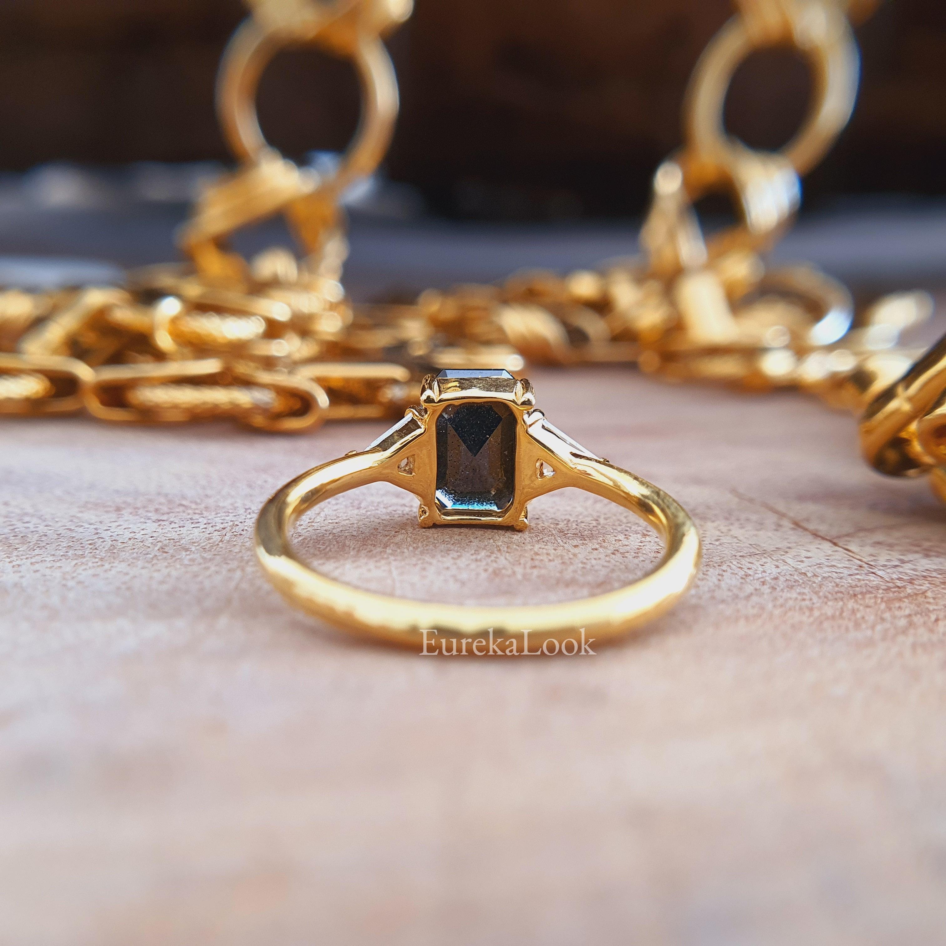 Vintage 1.71CT Emerald Cut Salt and Pepper Moissanite Engagement Ring - Eurekalook