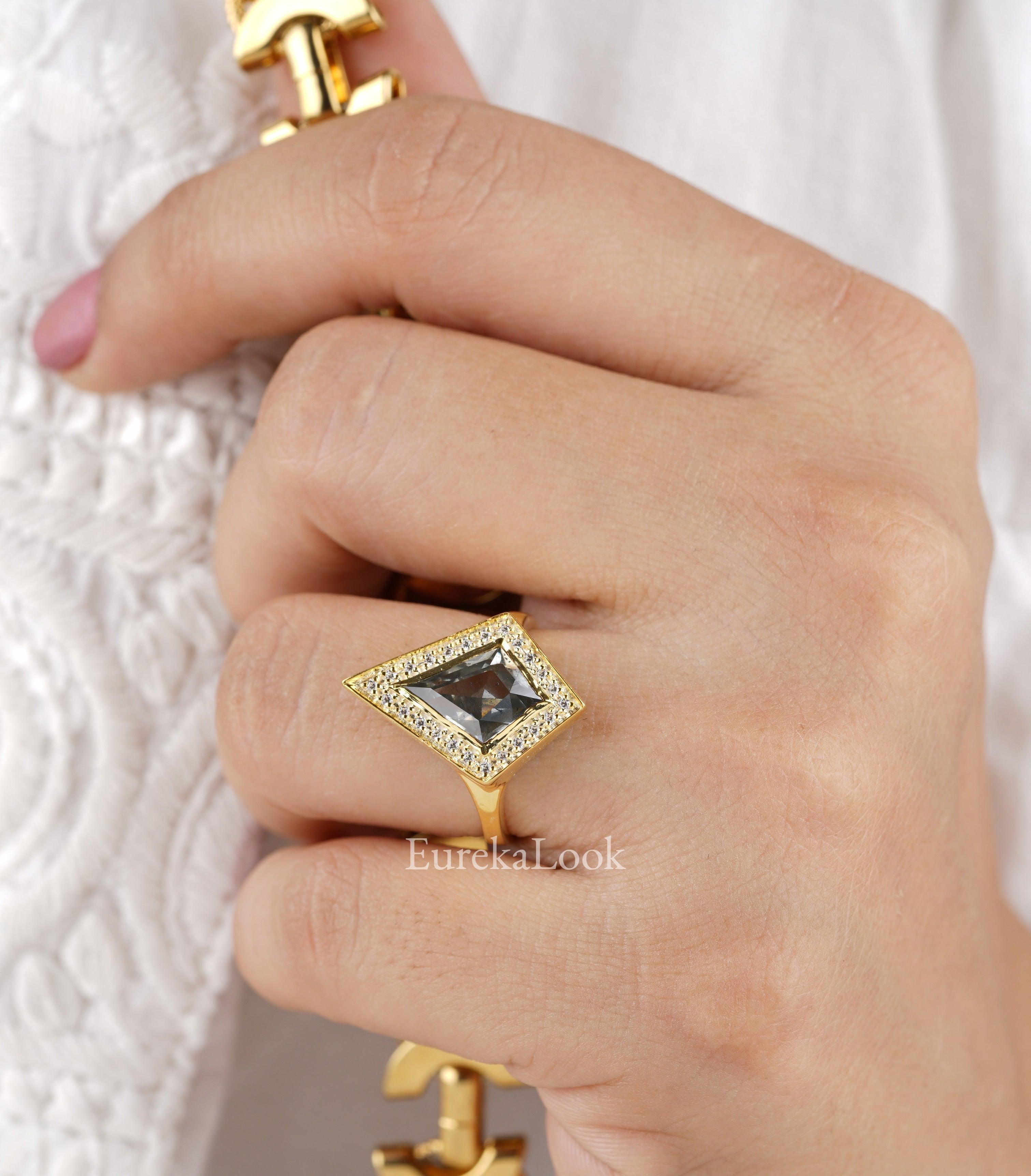 Salt and Pepper Kite Cut Diamond Moissanite Ring - Eurekalook