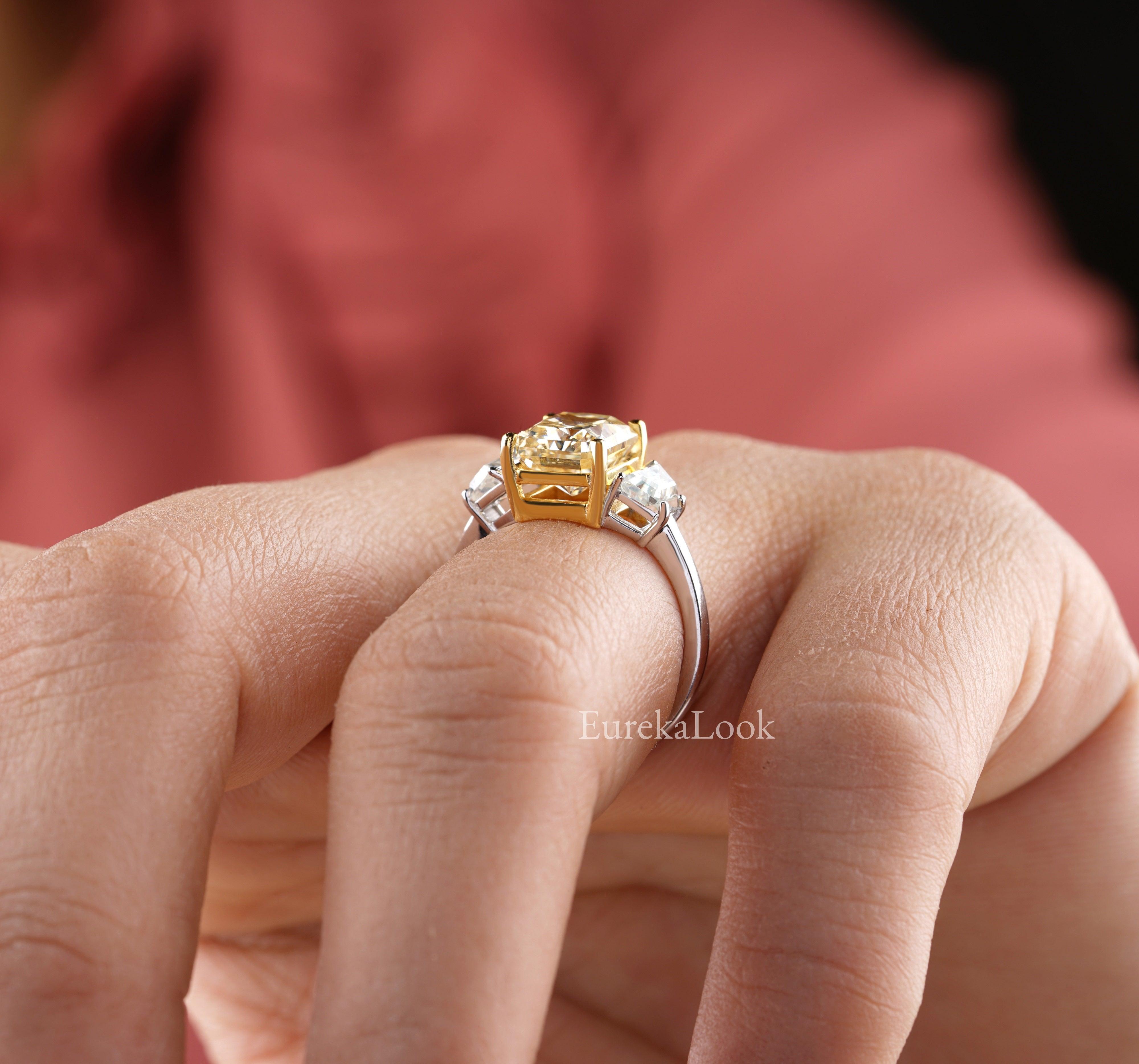 Radiant Cut Yellow Moissanite Three Stone Engagement Ring - Eurekalook