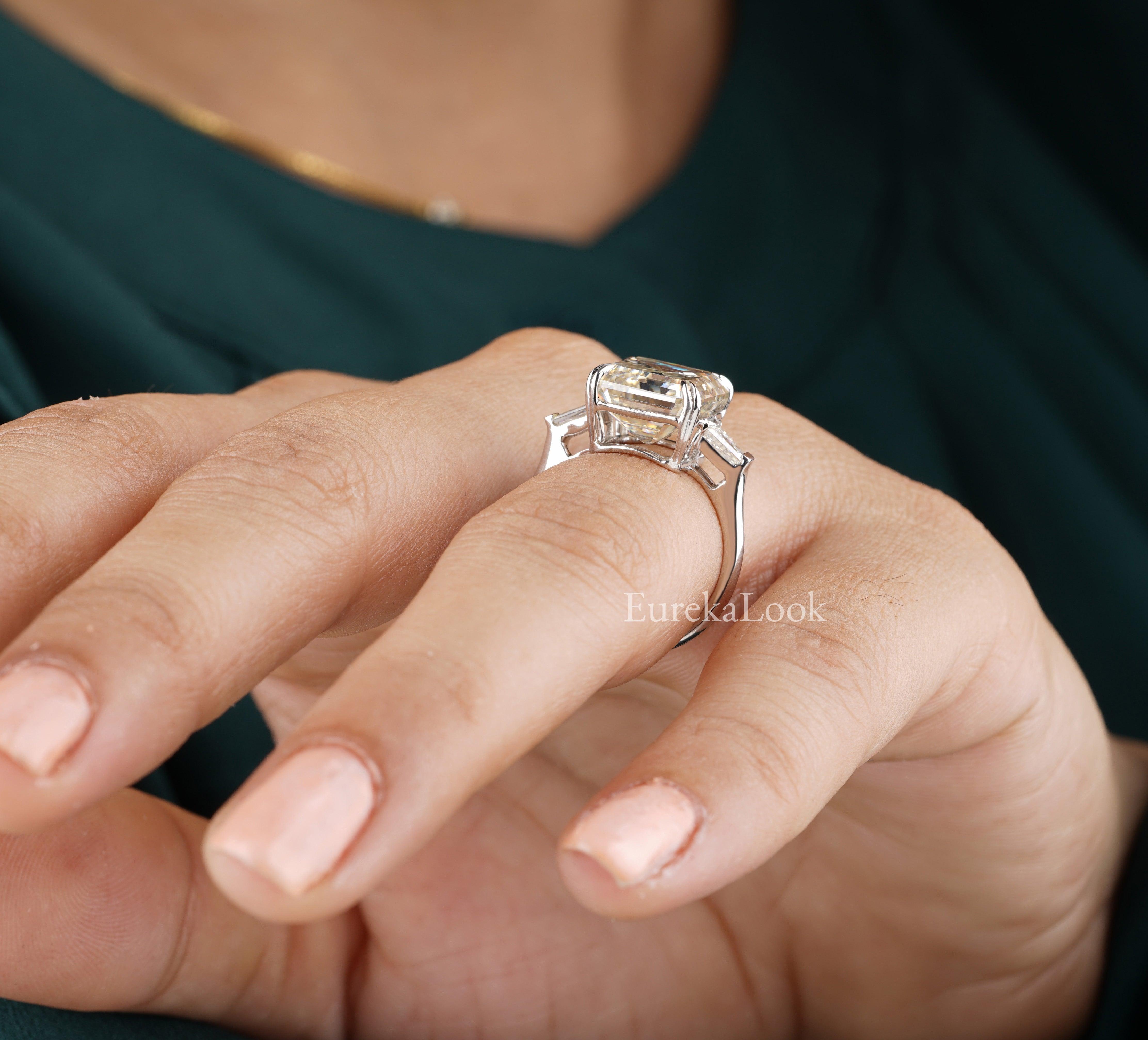 Classic 6.58 CTW Emerald Cut Moissanite Three Stone Engagement Ring - Eurekalook