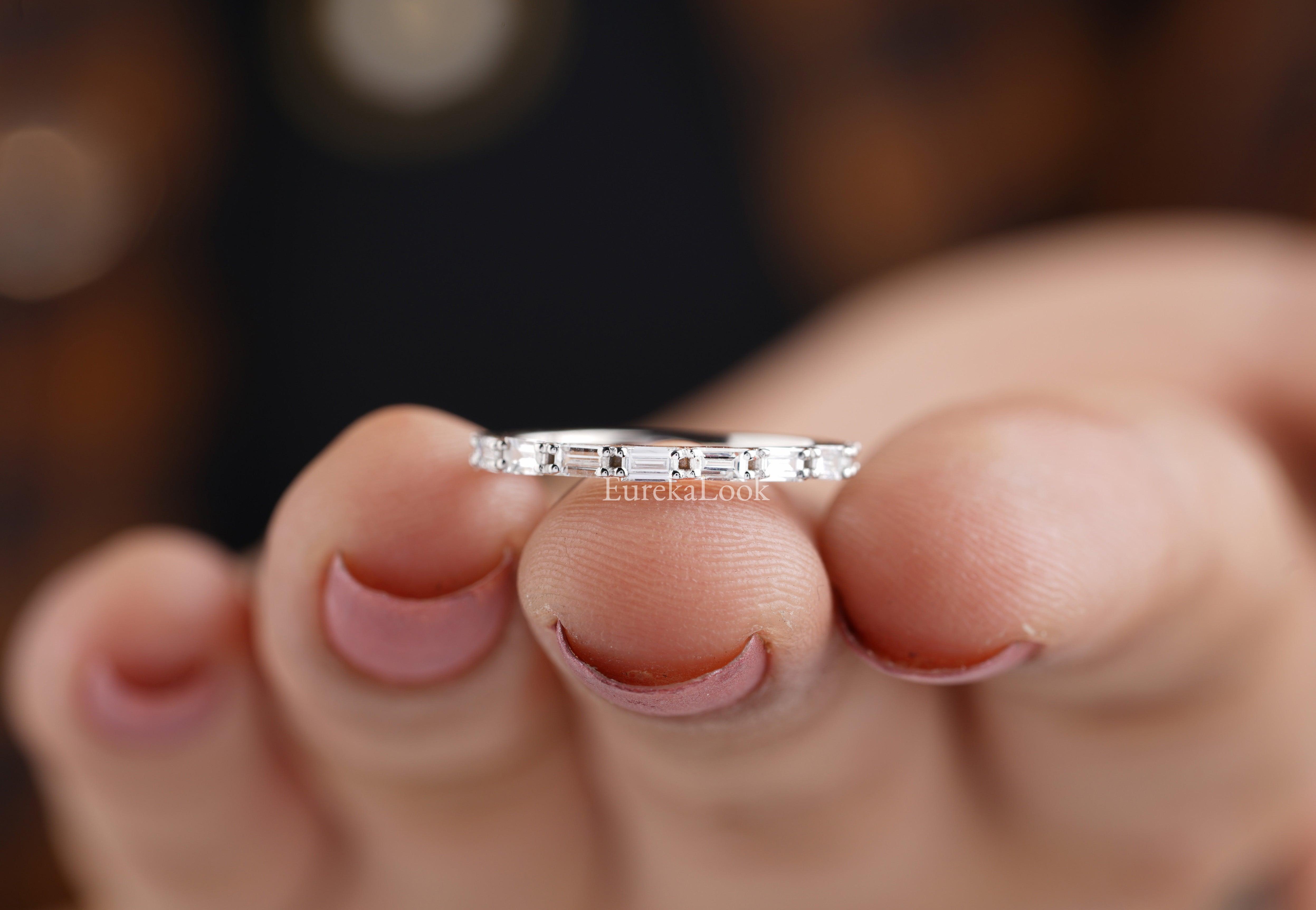 Baguette Cut Moissanite Half Eternity Wedding Band - Eurekalook