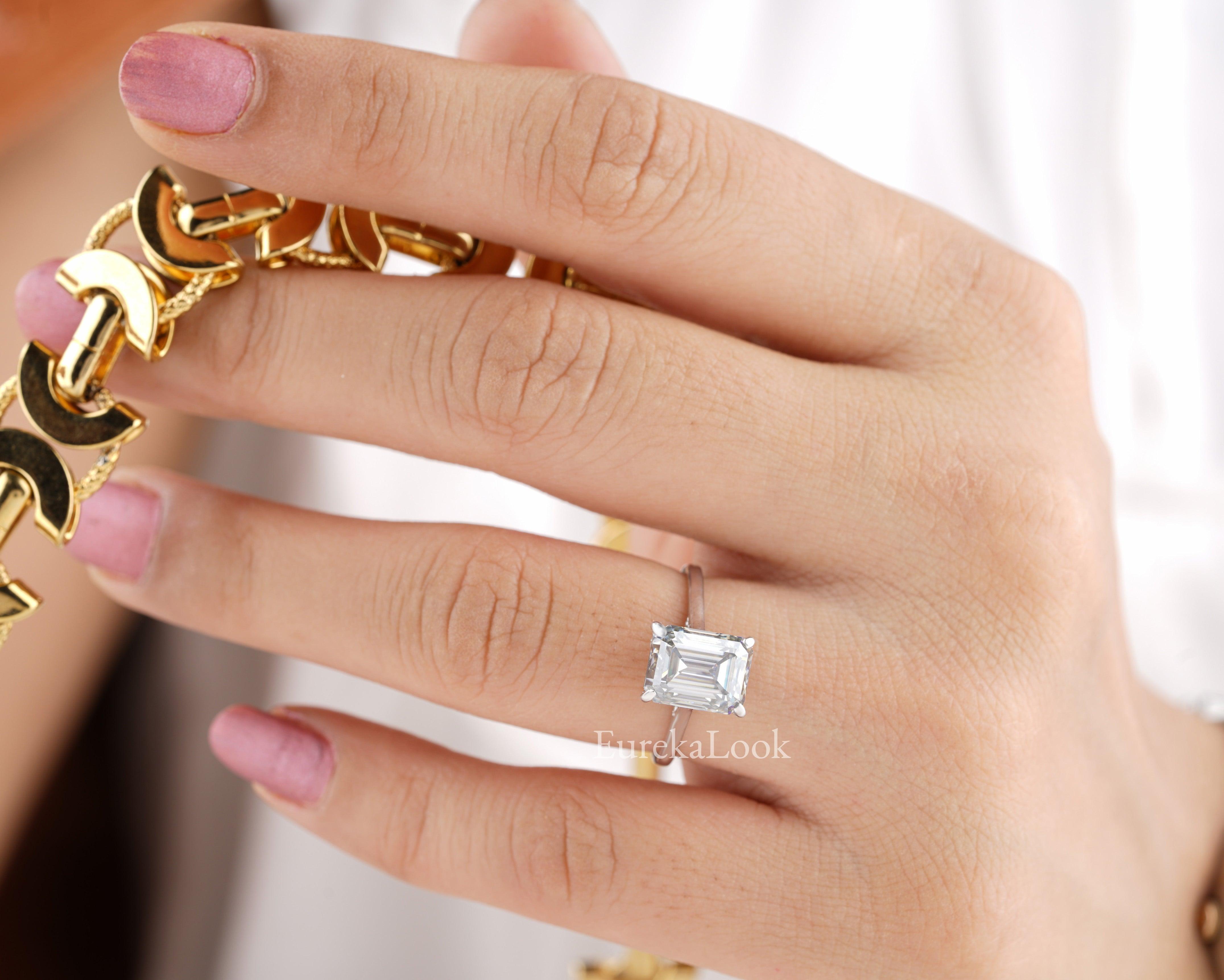2.50CT Unique Emerald Cut Moissanite Engagement Ring - Eurekalook
