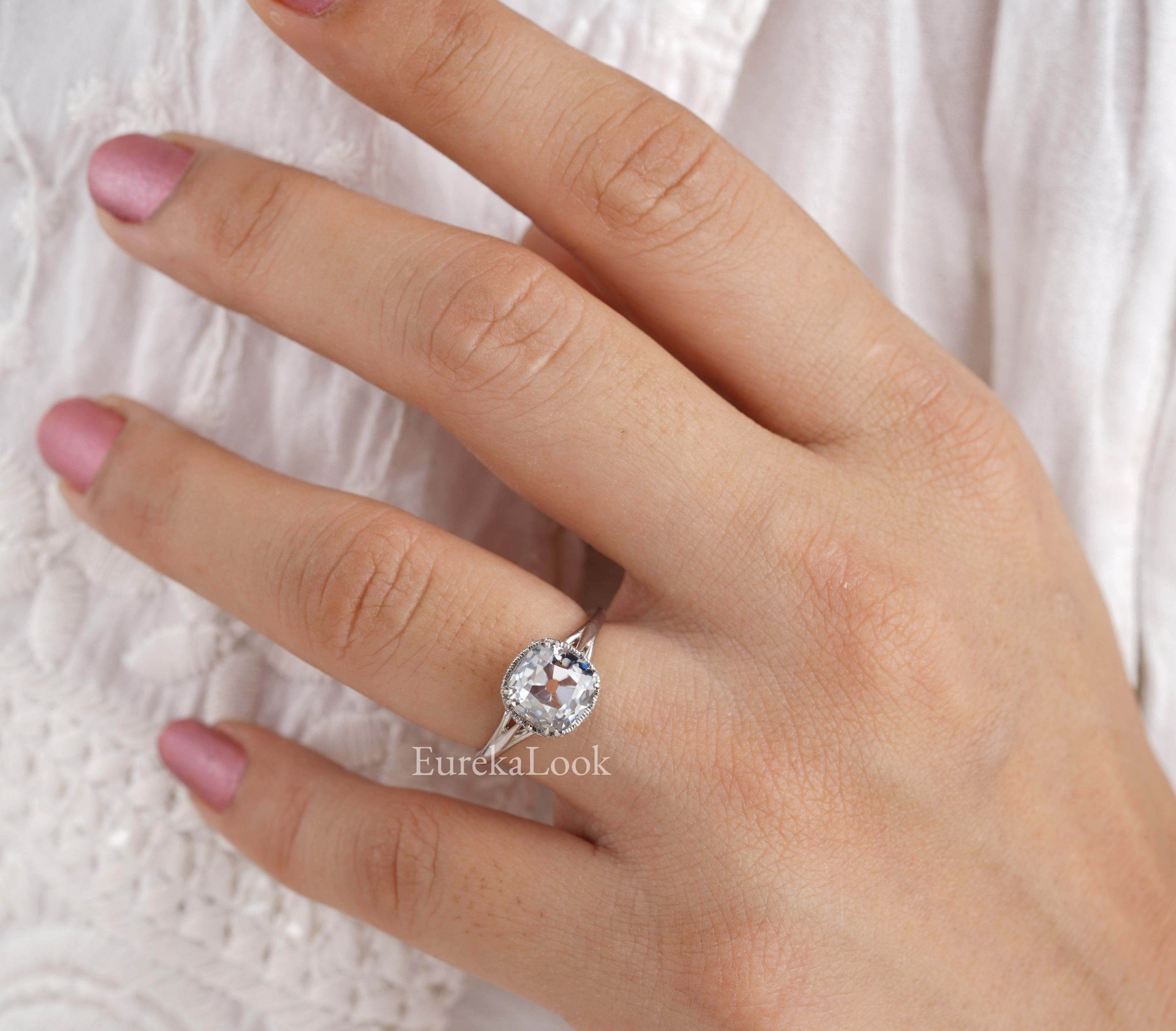 Old Mine Cushion Cut Grey Moissanite Engagement Ring - Eurekalook