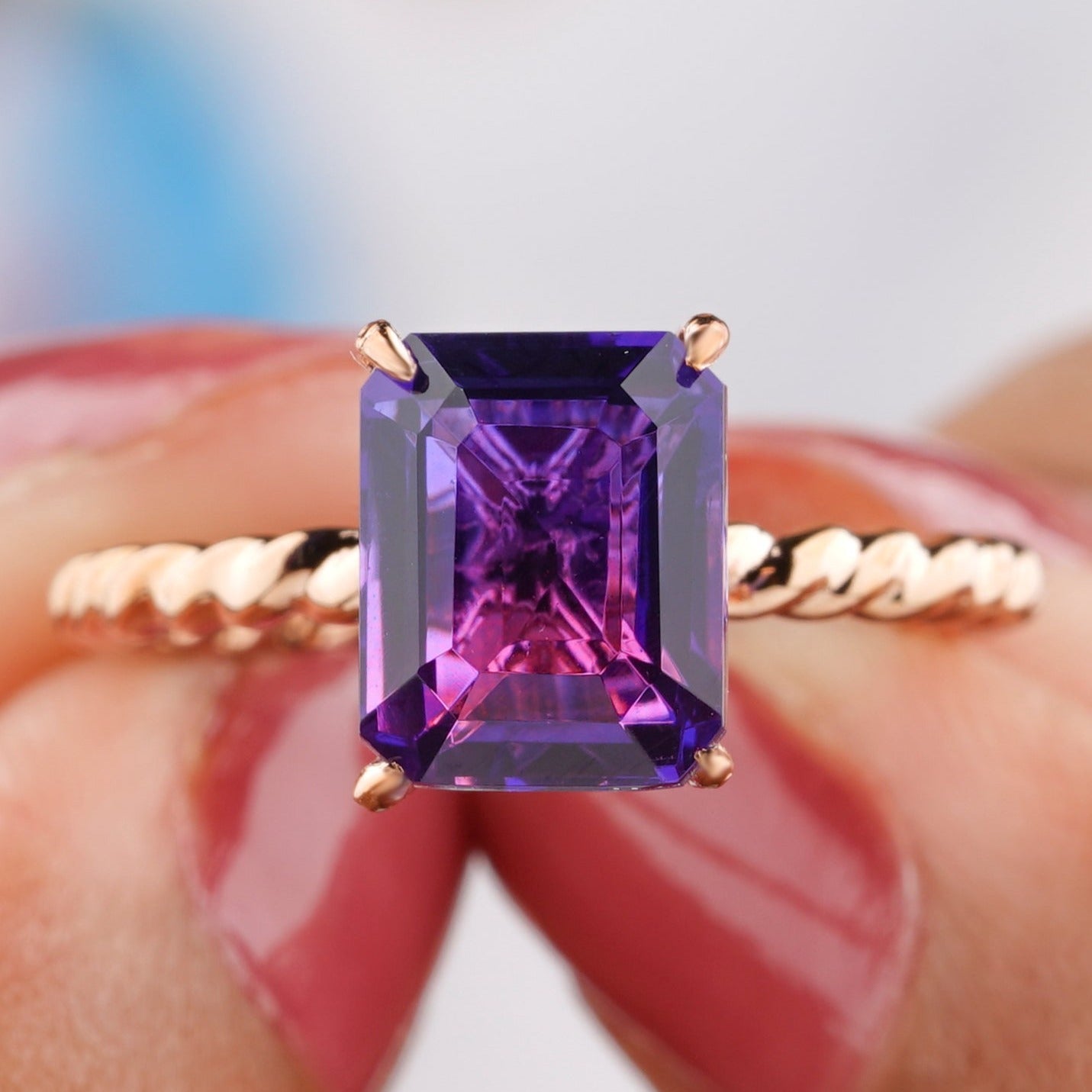 Classic Emerald Cut Alexandrite Diamond Wedding Ring - Eurekalook