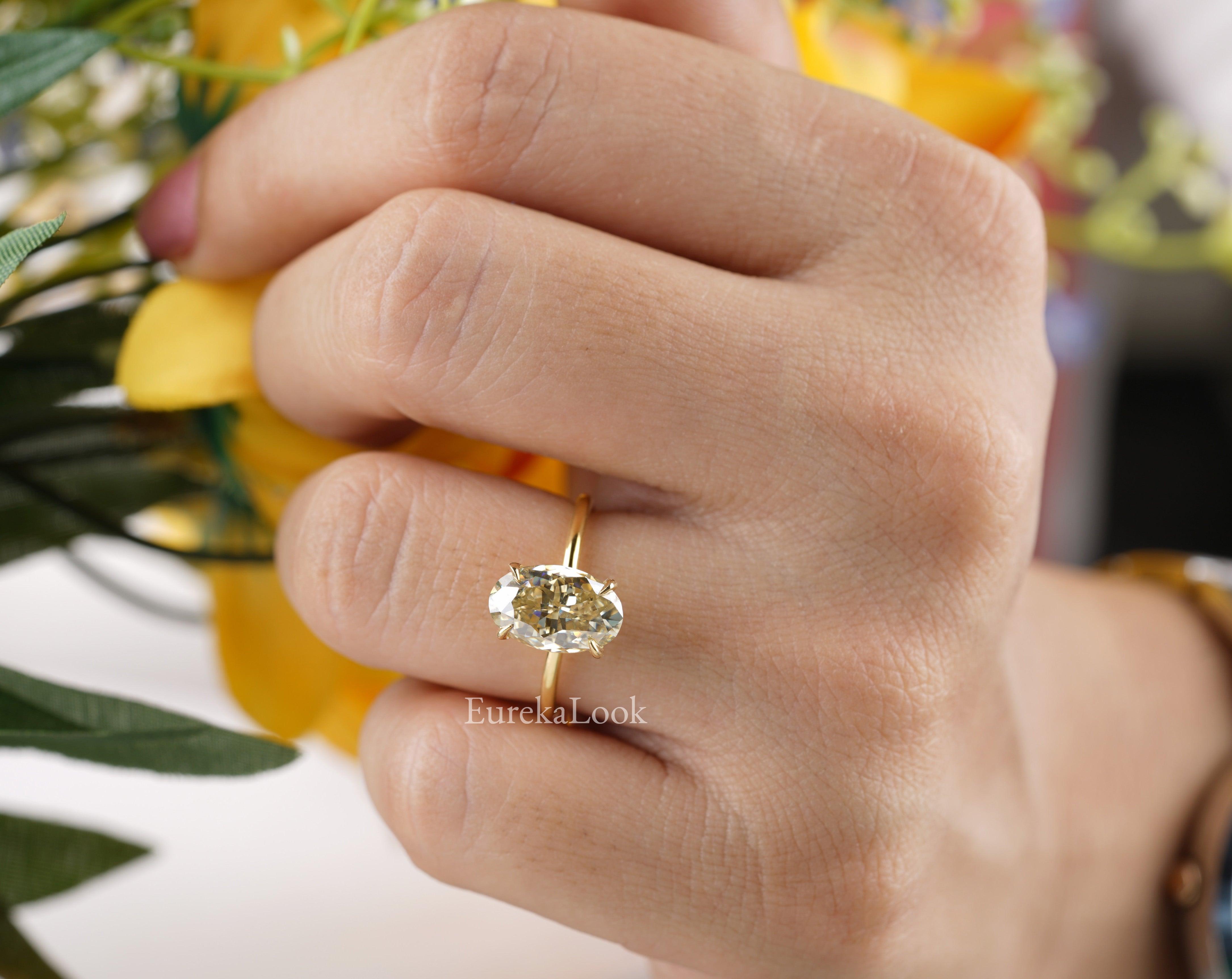 Classic Yellow Crushed Ice Oval Cut Moissanite Ring - Eurekalook