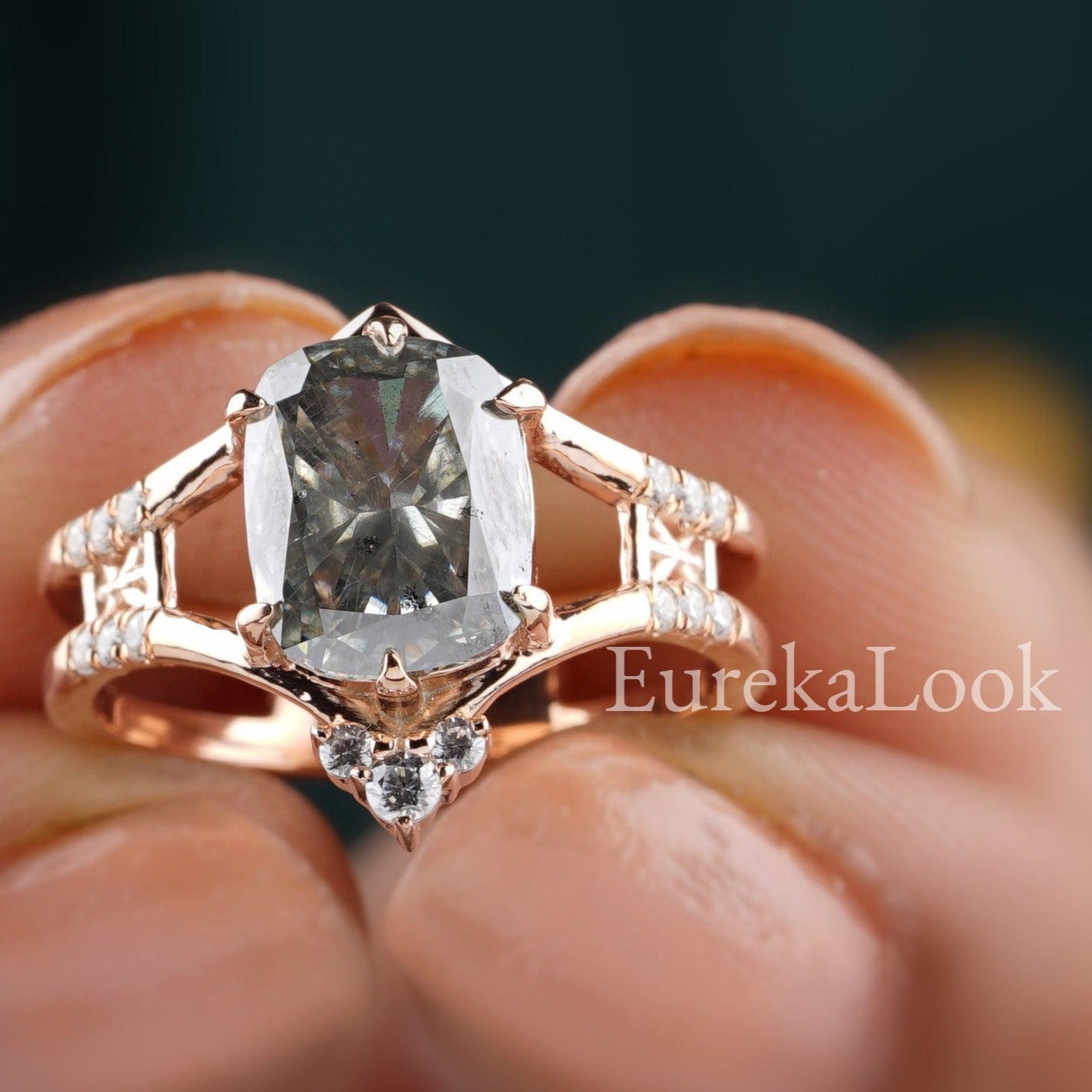 Cushion Cut Salt and Pepper Moissanite Engagement Ring - Eurekalook