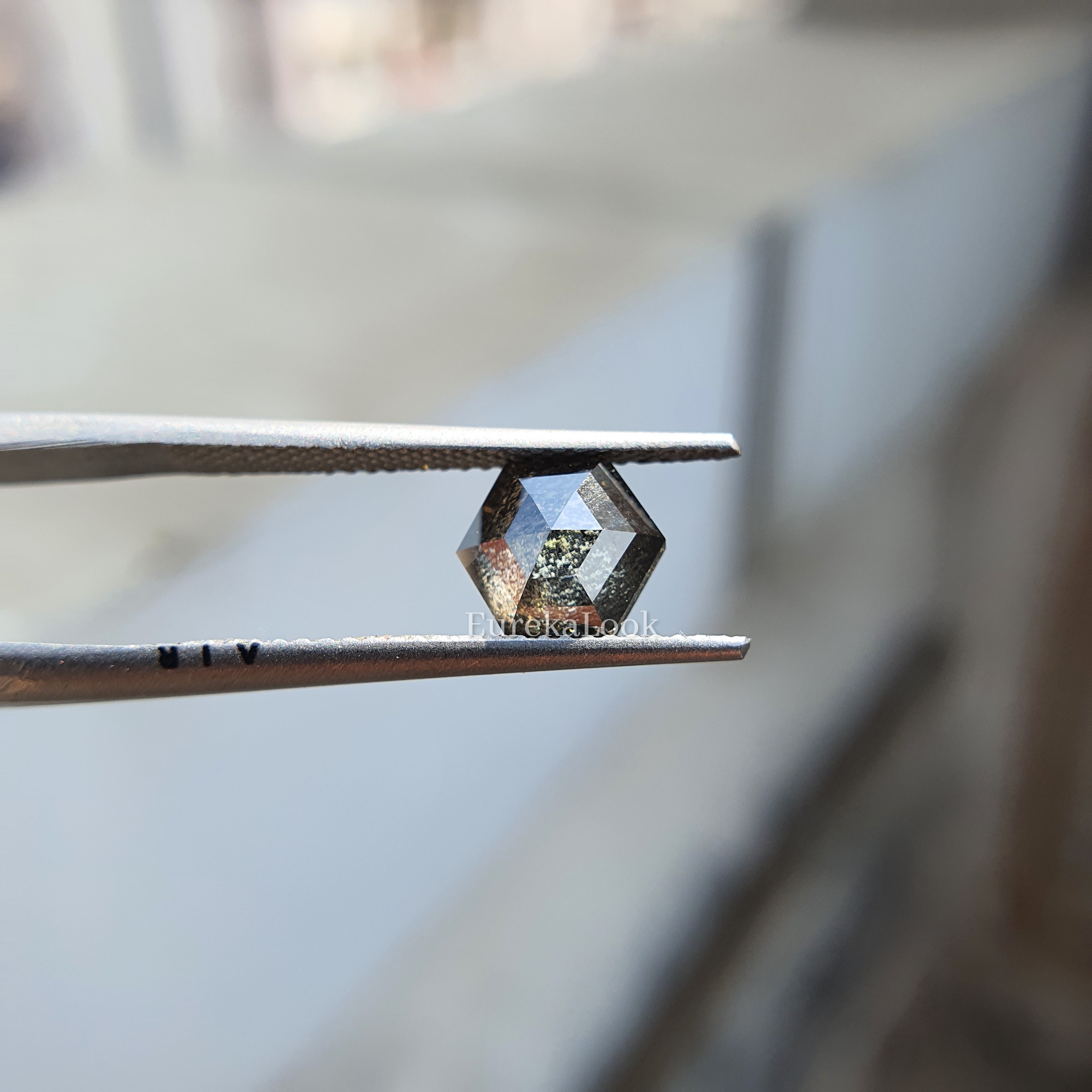 Hexagon Rose Cut Salt and Pepper Moissanite Diamond - Eurekalook