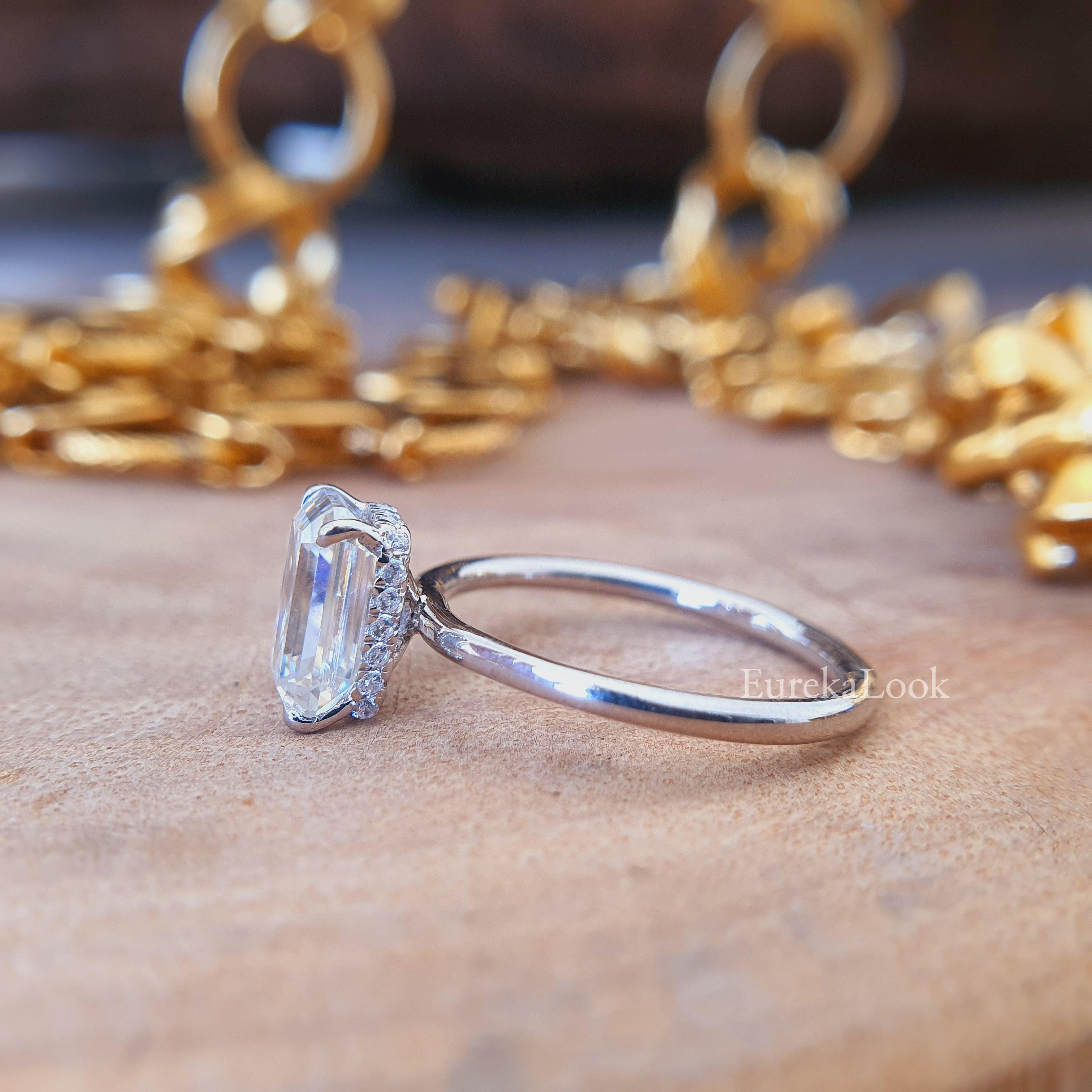 Emerald Cut Moissanite White Gold Engagement Ring - Eurekalook