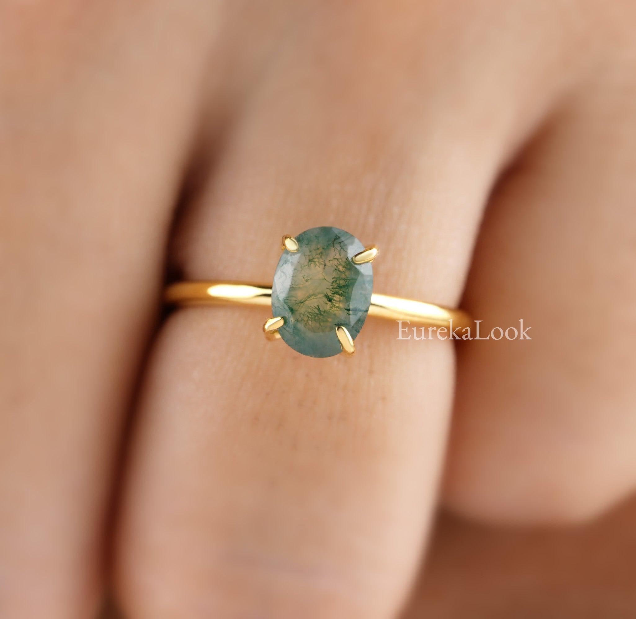 2.00CT Oval Cut Moss Agate Diamond Wedding Ring - Eurekalook