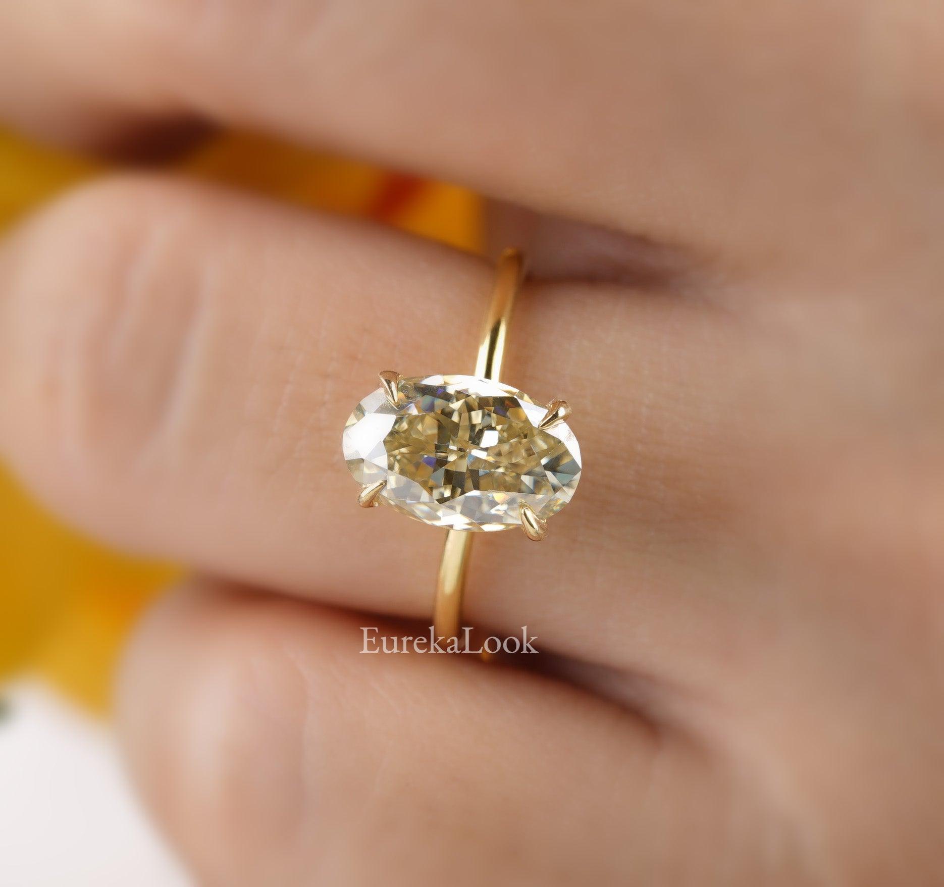 Classic Yellow Crushed Ice Oval Cut Moissanite Ring - Eurekalook