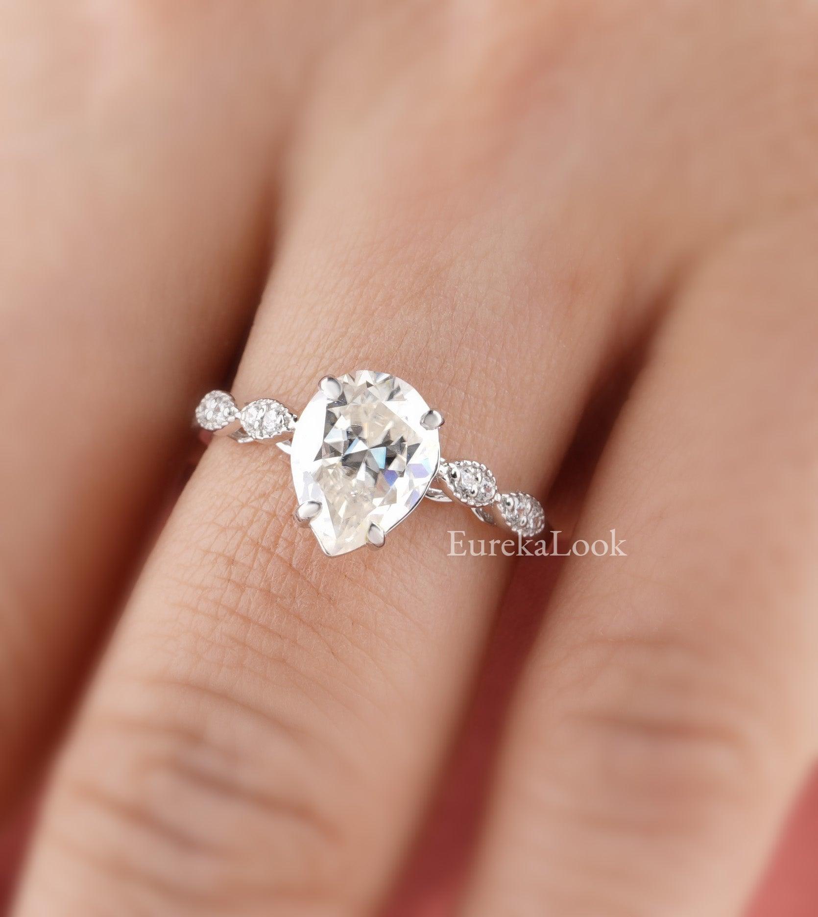 2.00 CT Pear Cut Hidden Halo Moissanite Solitaire Engagement Ring - Eurekalook