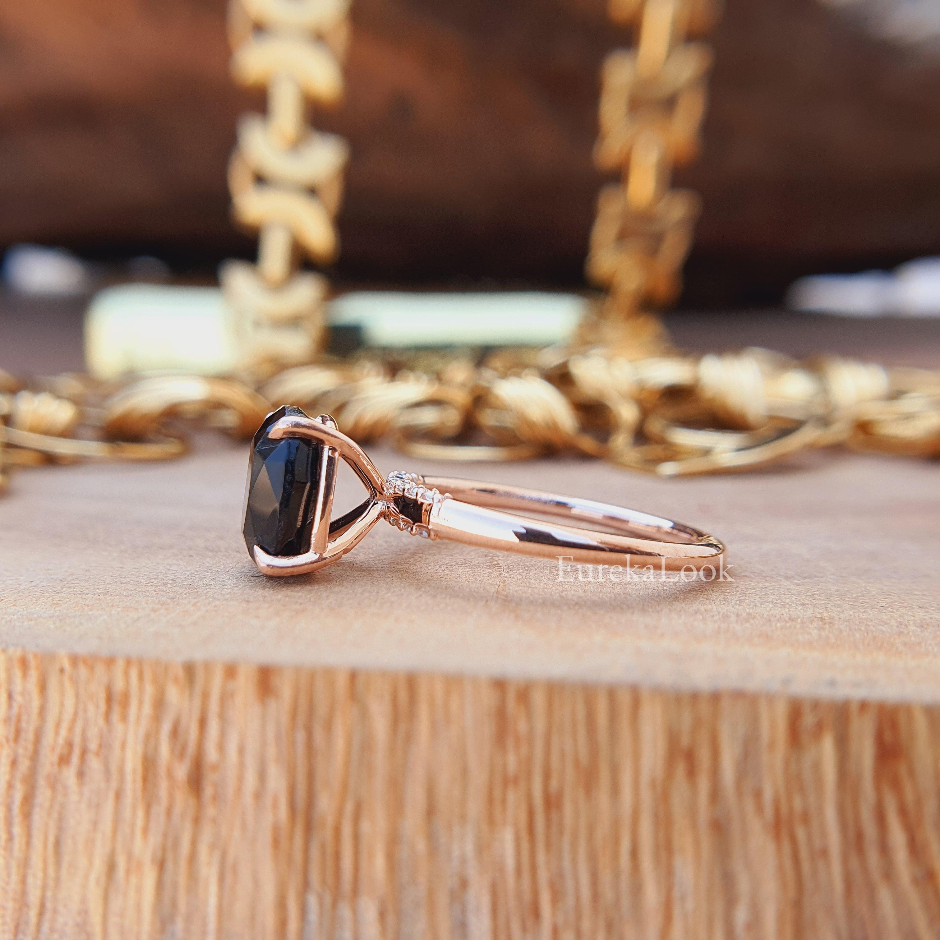 Rose Gold Cushion Cut Black Onyx Diamond Ring - Eurekalook