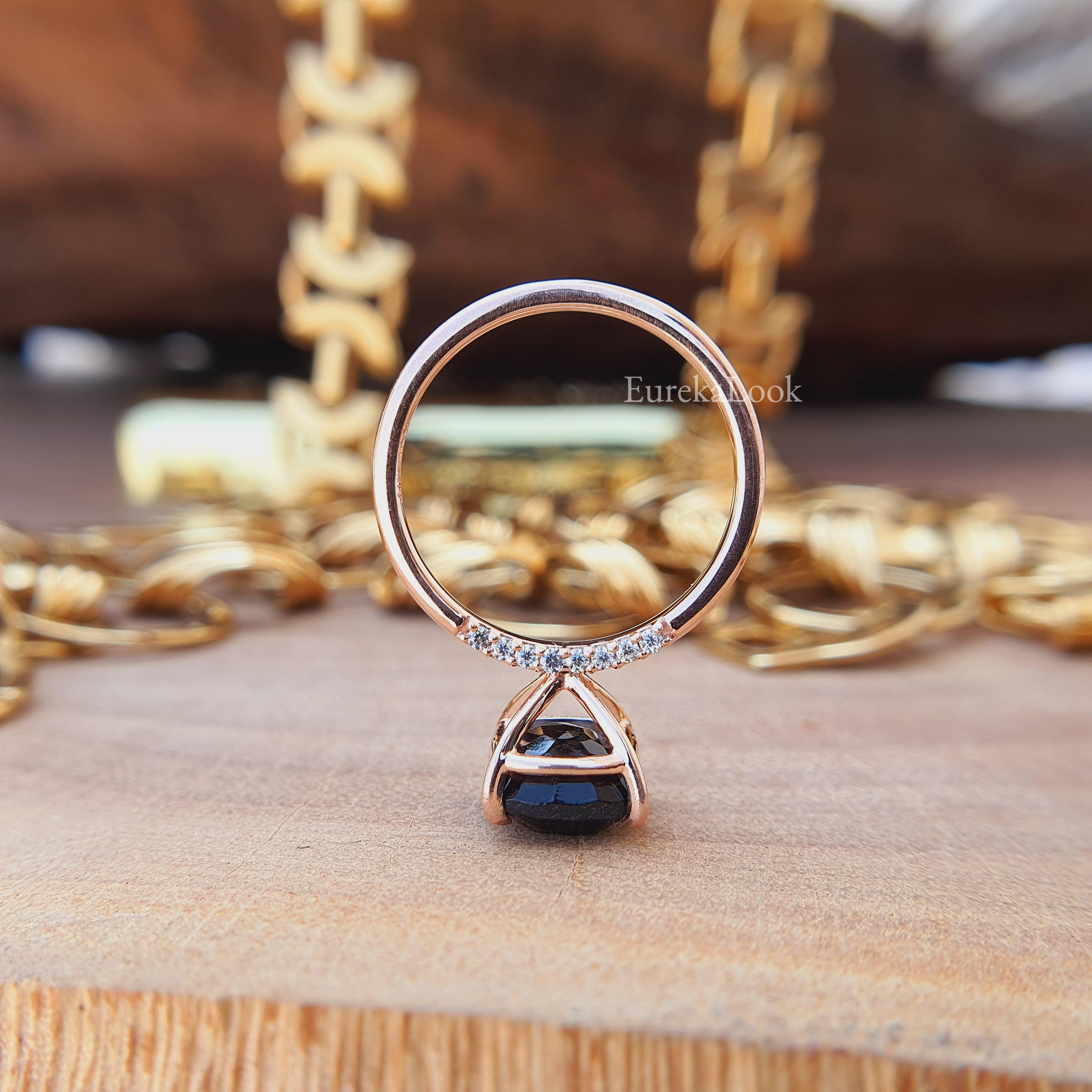 Rose Gold Cushion Cut Black Onyx Diamond Ring - Eurekalook