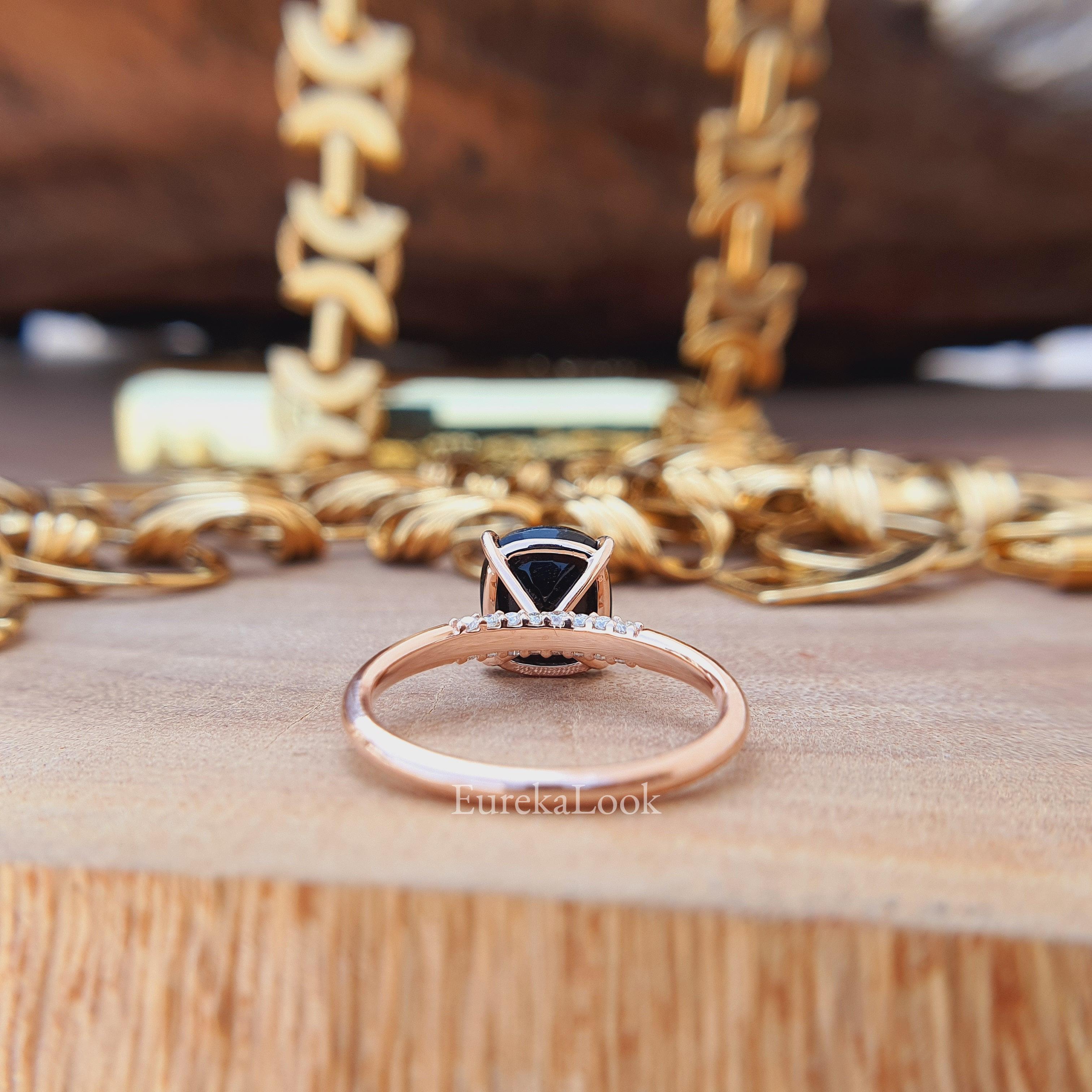 Rose Gold Cushion Cut Black Onyx Diamond Ring - Eurekalook