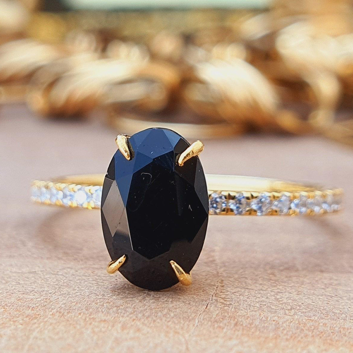 Yellow Gold 1.70 CT Oval Cut Black Onyx Engagement Ring - Eurekalook