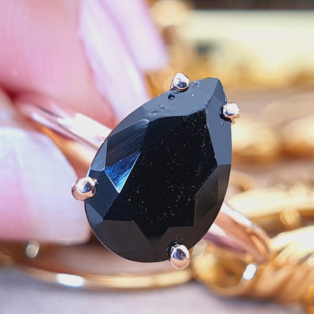 2.60 CT Pear Cut Black Onyx Diamond Wedding Ring - Eurekalook