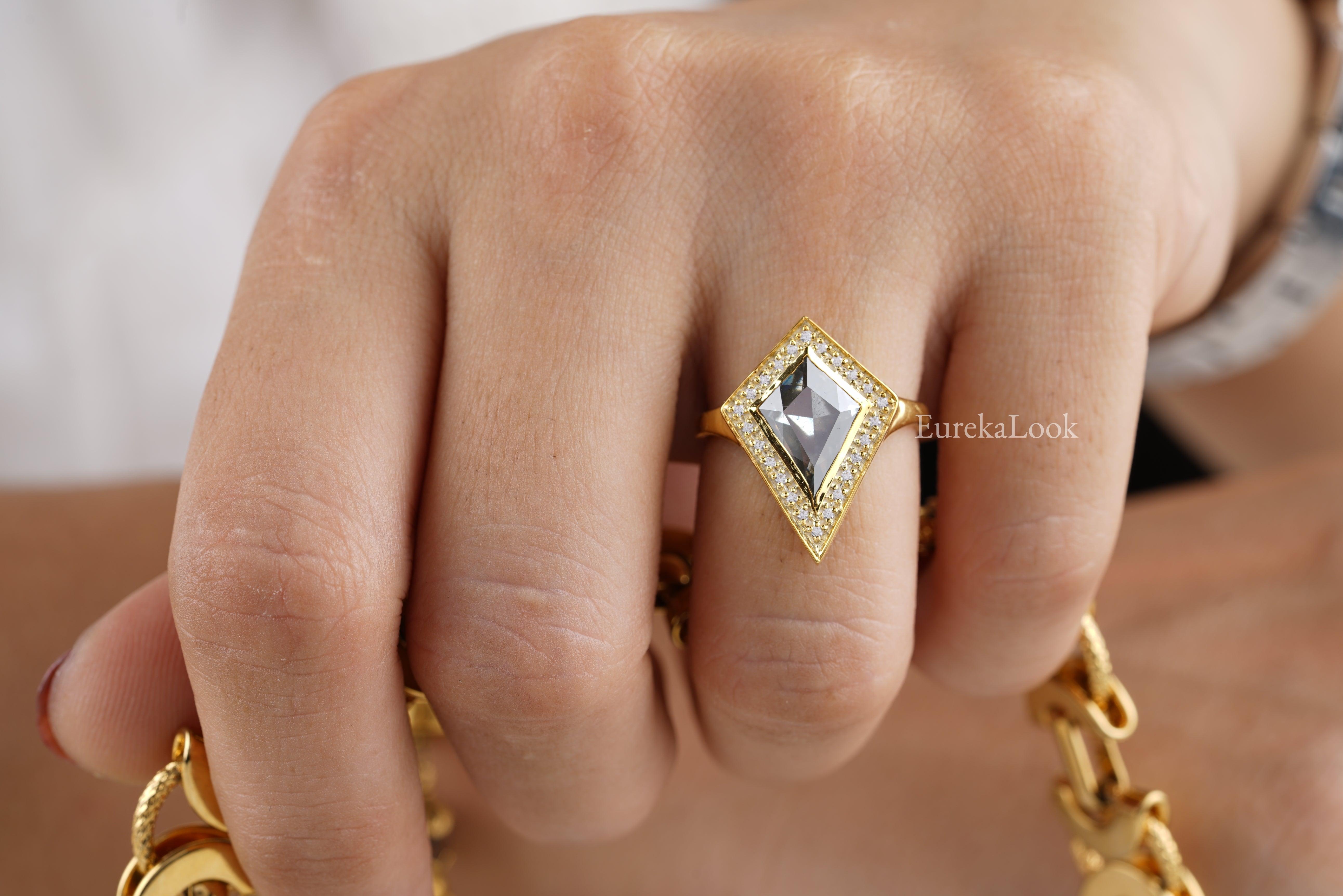 Salt and Pepper Kite Cut Diamond Moissanite Ring - Eurekalook