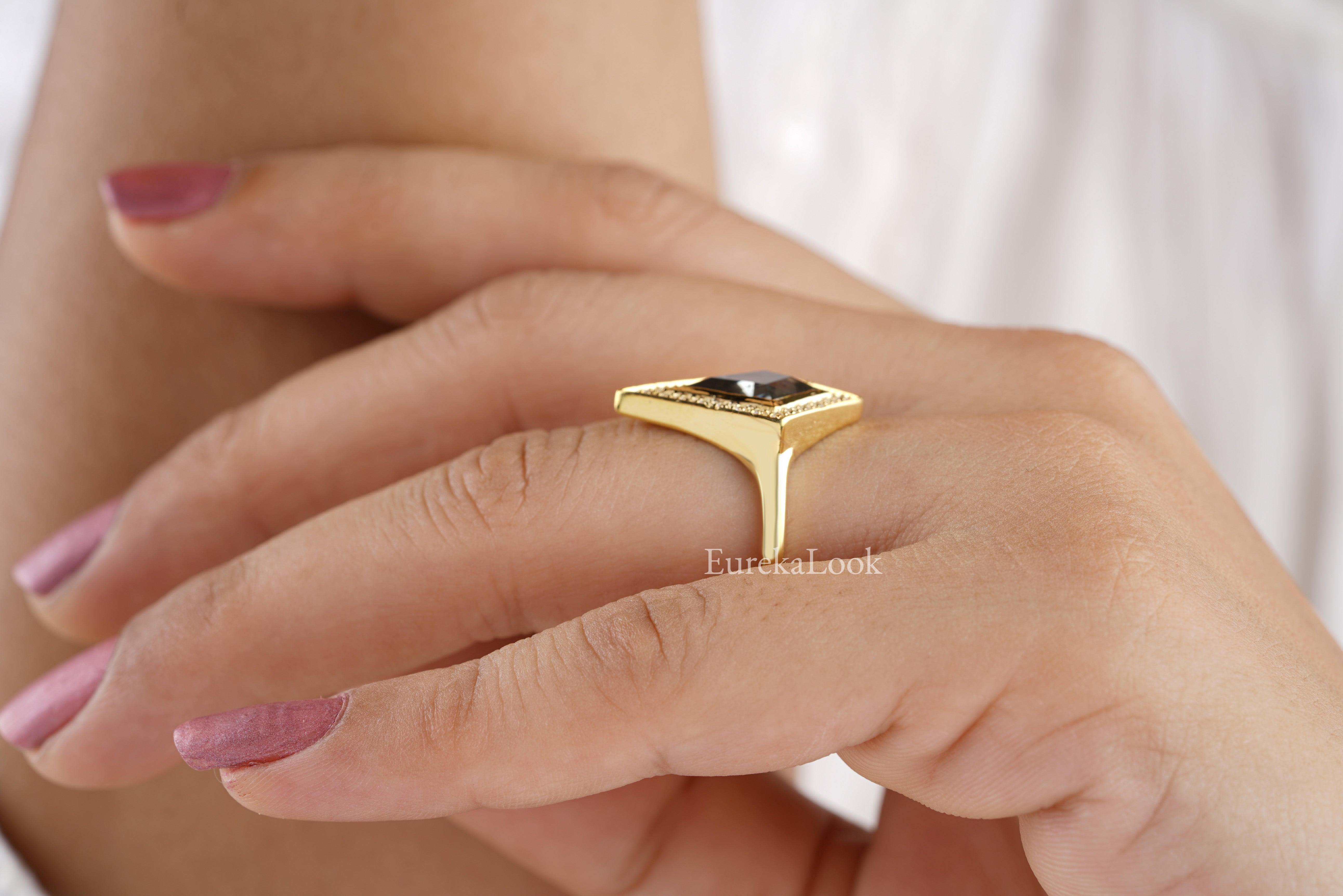 Salt and Pepper Kite Cut Diamond Moissanite Ring - Eurekalook