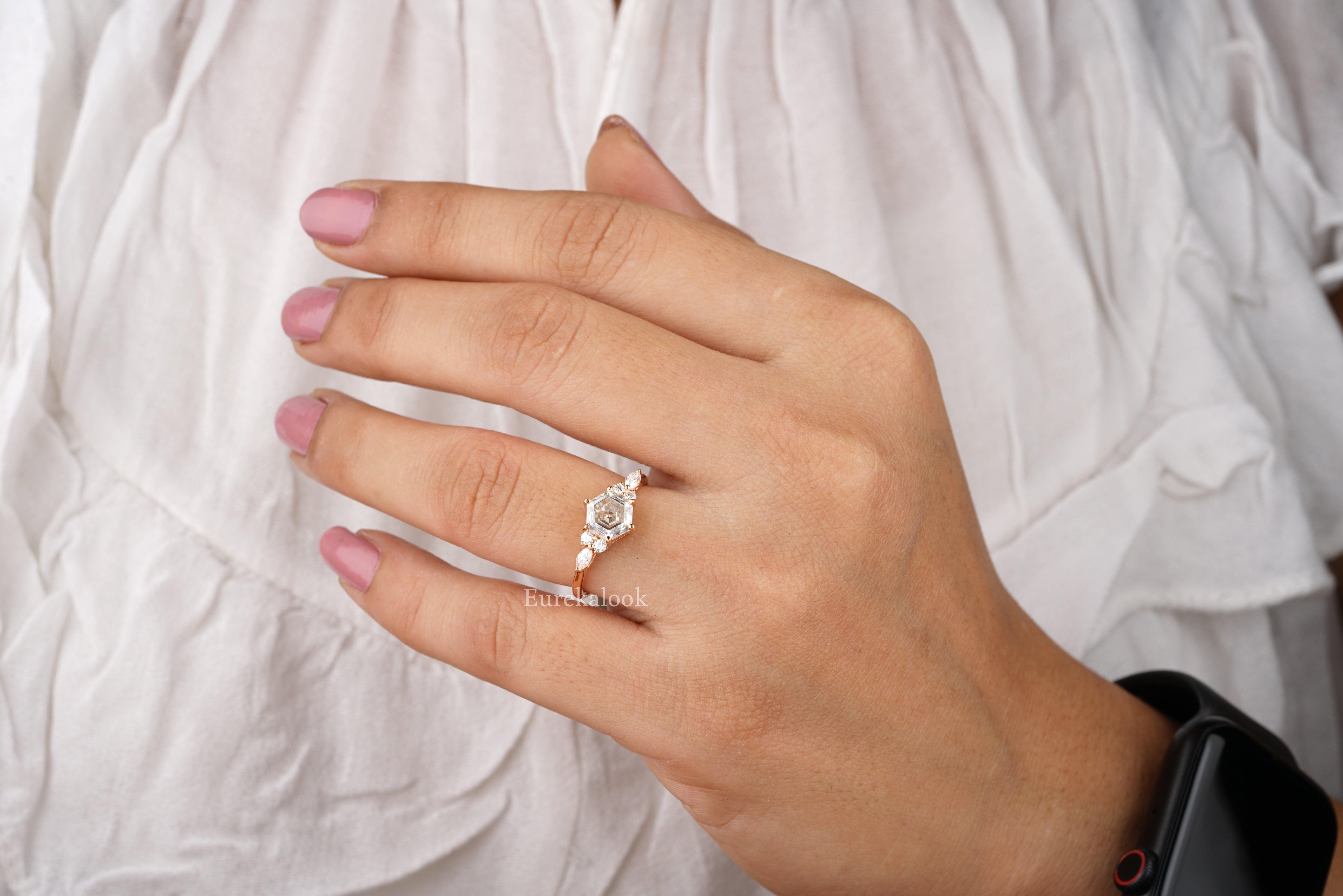 Simple Hexagon Cut Moissanite Cluster Wedding Ring - Eurekalook