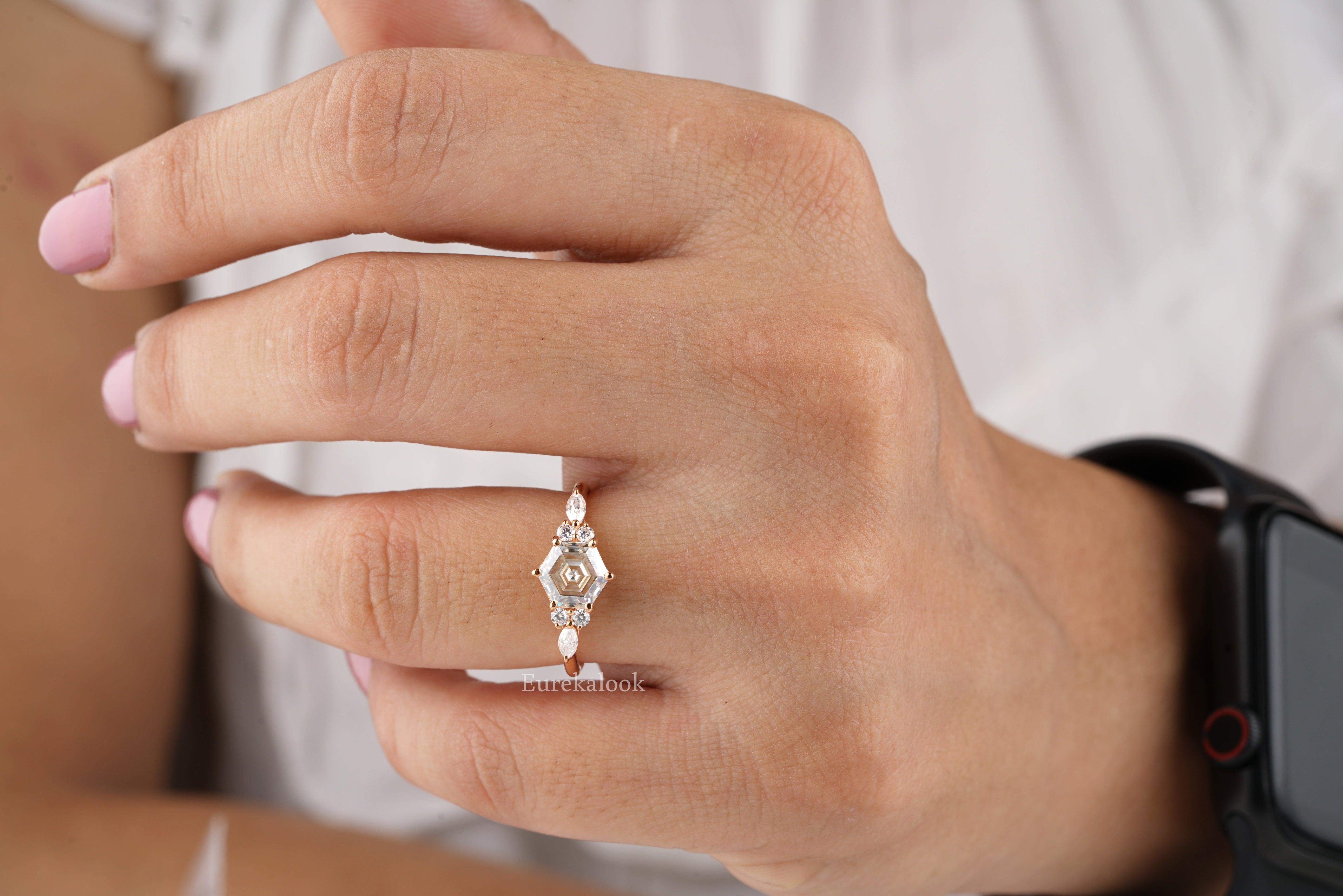 Simple Hexagon Cut Moissanite Cluster Wedding Ring - Eurekalook