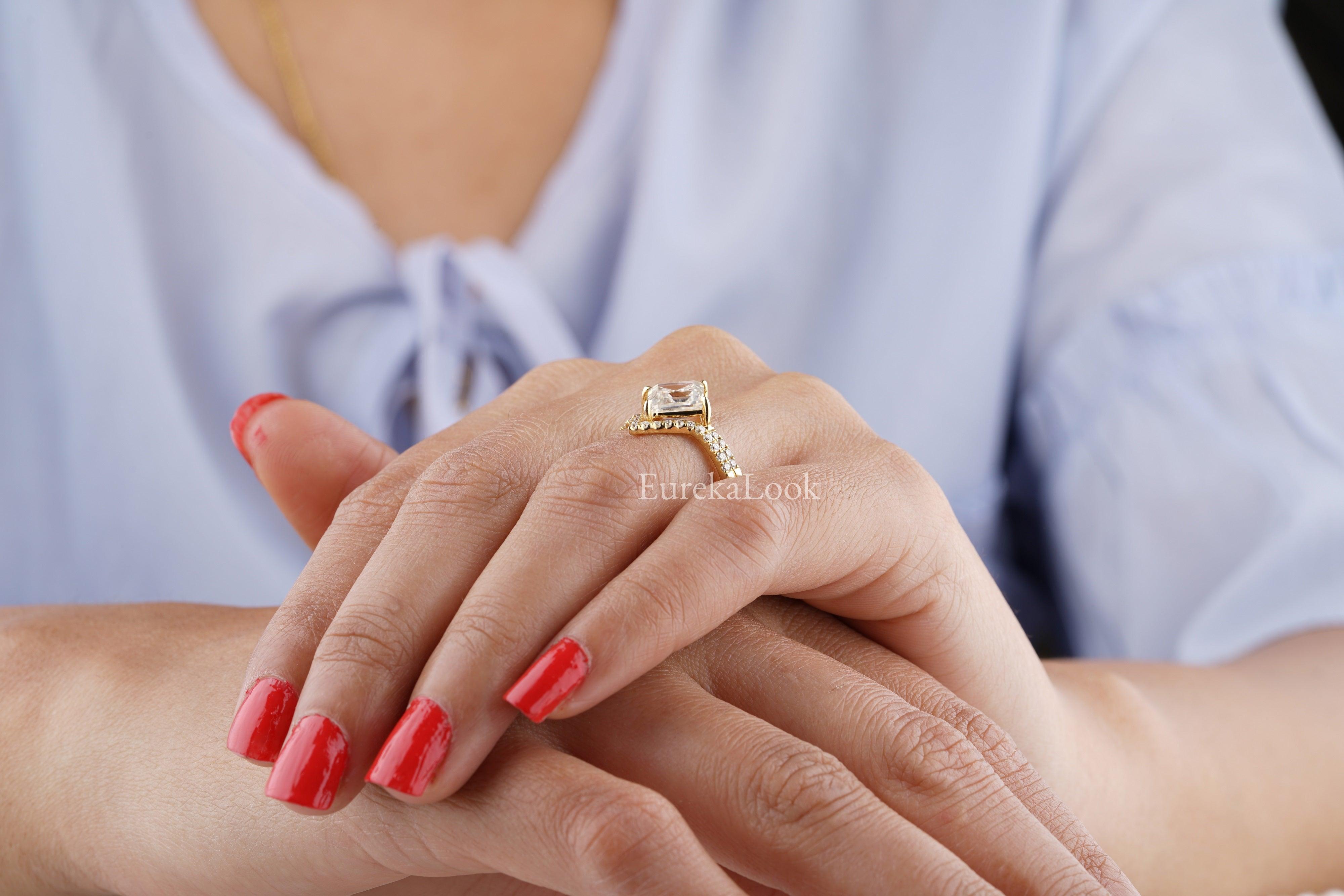 4.60 CT Lozenge Cut Moissanite V-Shaped Wedding Ring Set - Eurekalook