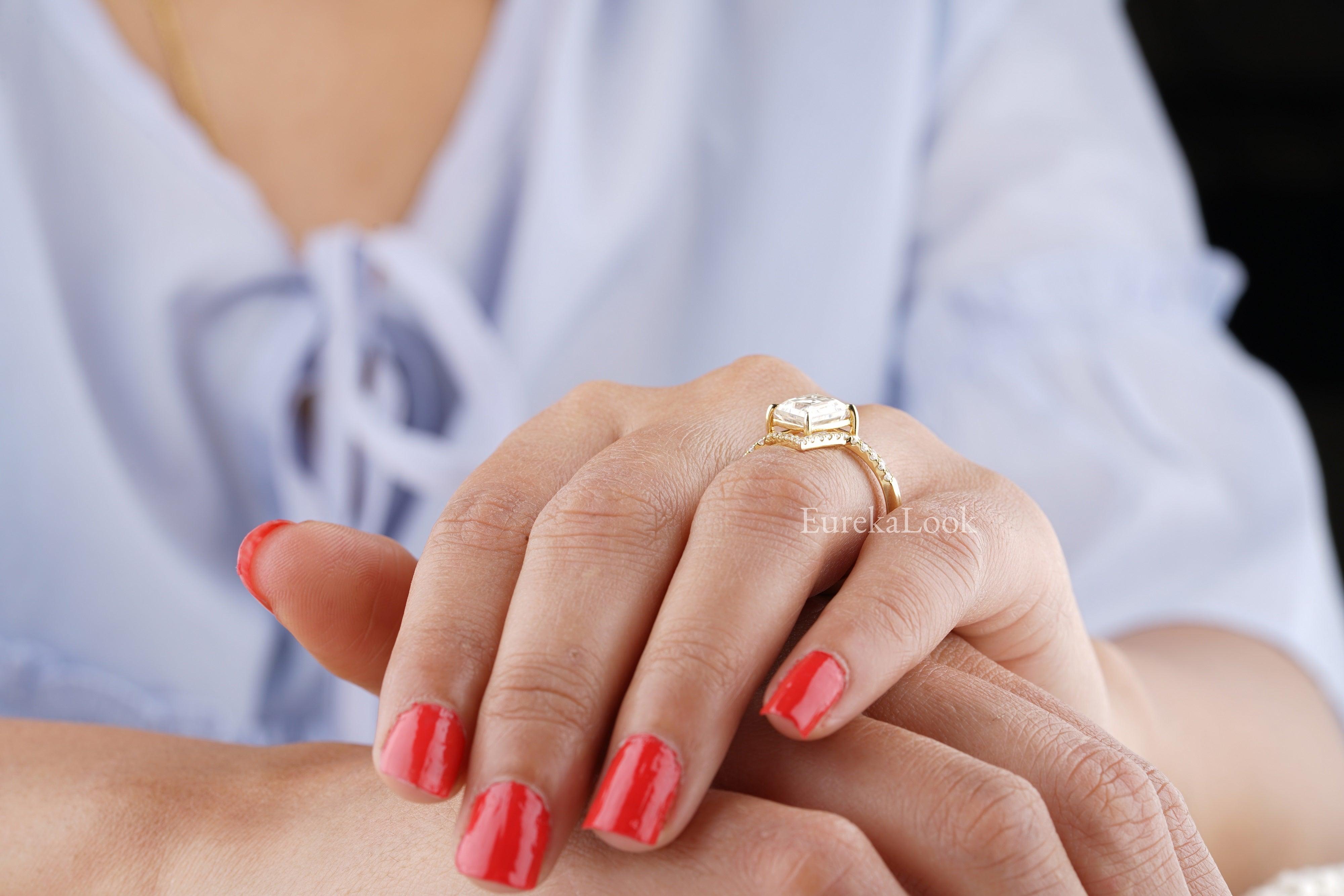4.60 CT Lozenge Cut Moissanite V-Shaped Wedding Ring Set - Eurekalook