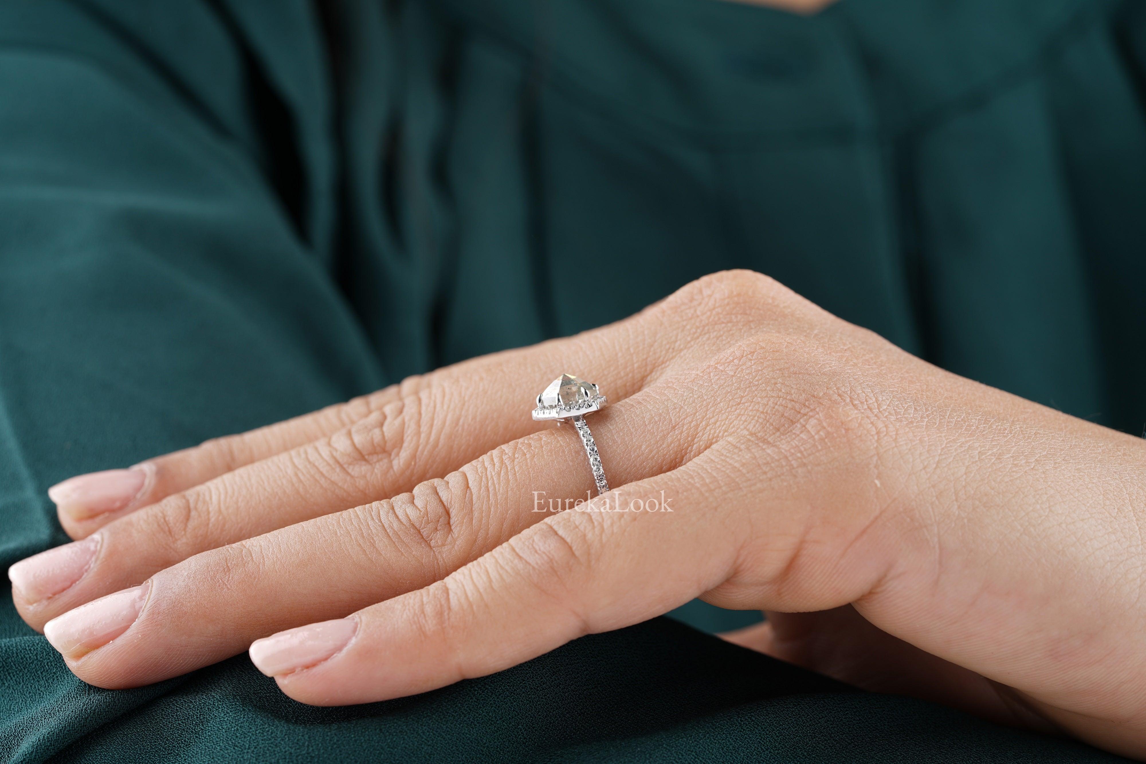 Hexagon Cut Salt and Pepper Halo Engagement Ring - Eurekalook