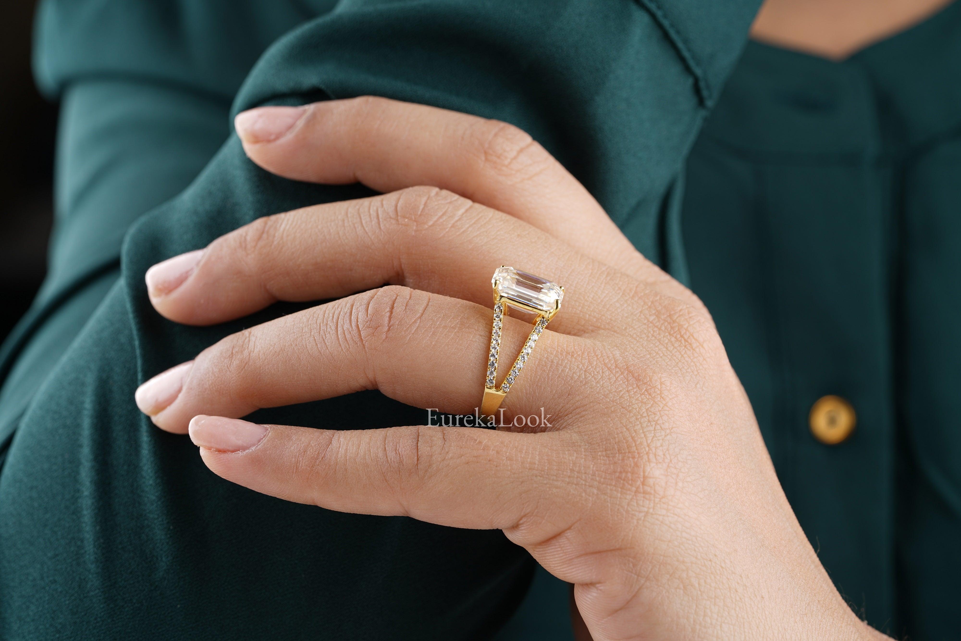Emerald Cut Spilt Shank Engagement Ring - Eurekalook