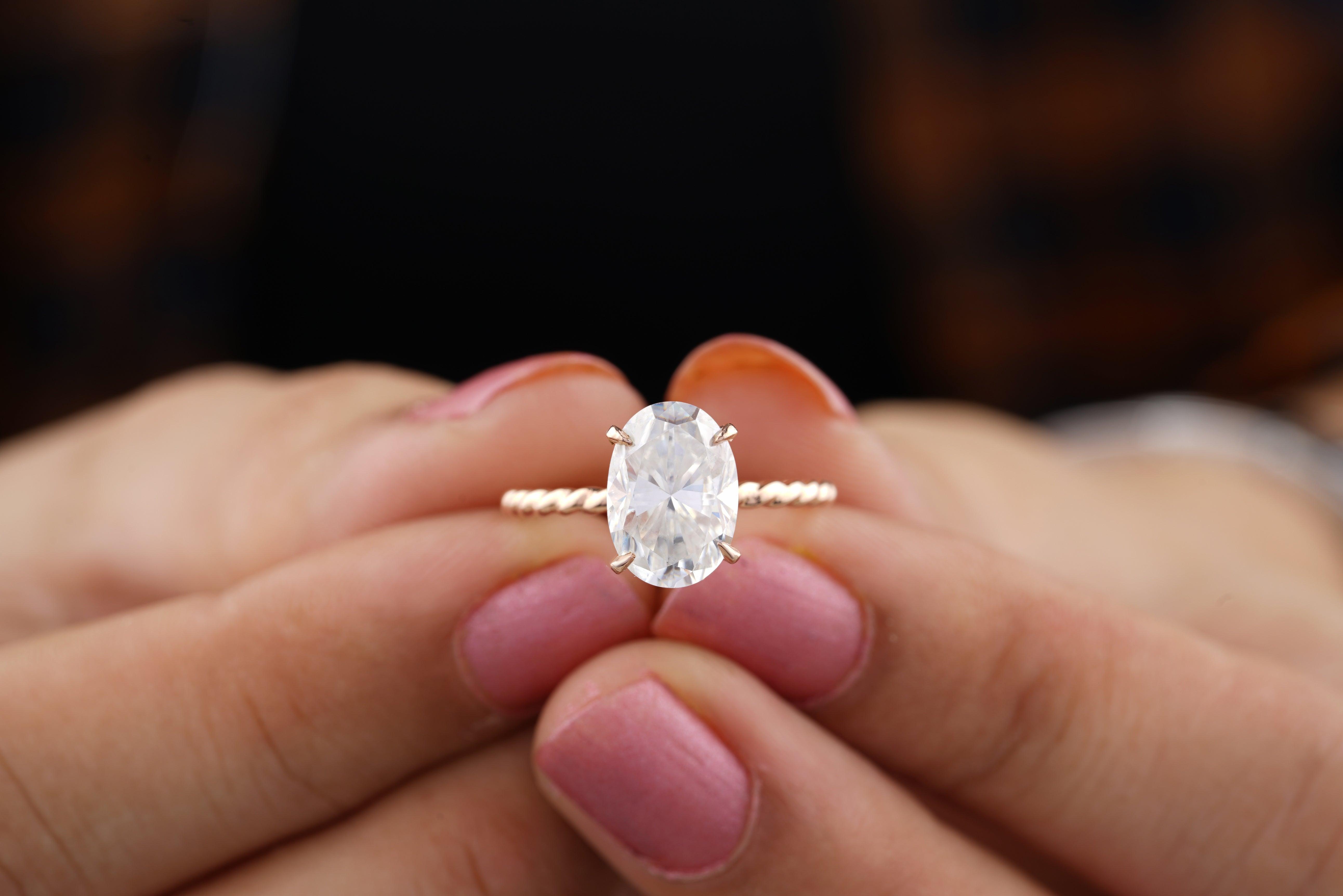Moissanite Oval Cut Engagement Ring Yellow Gold - MollyJewelryUS